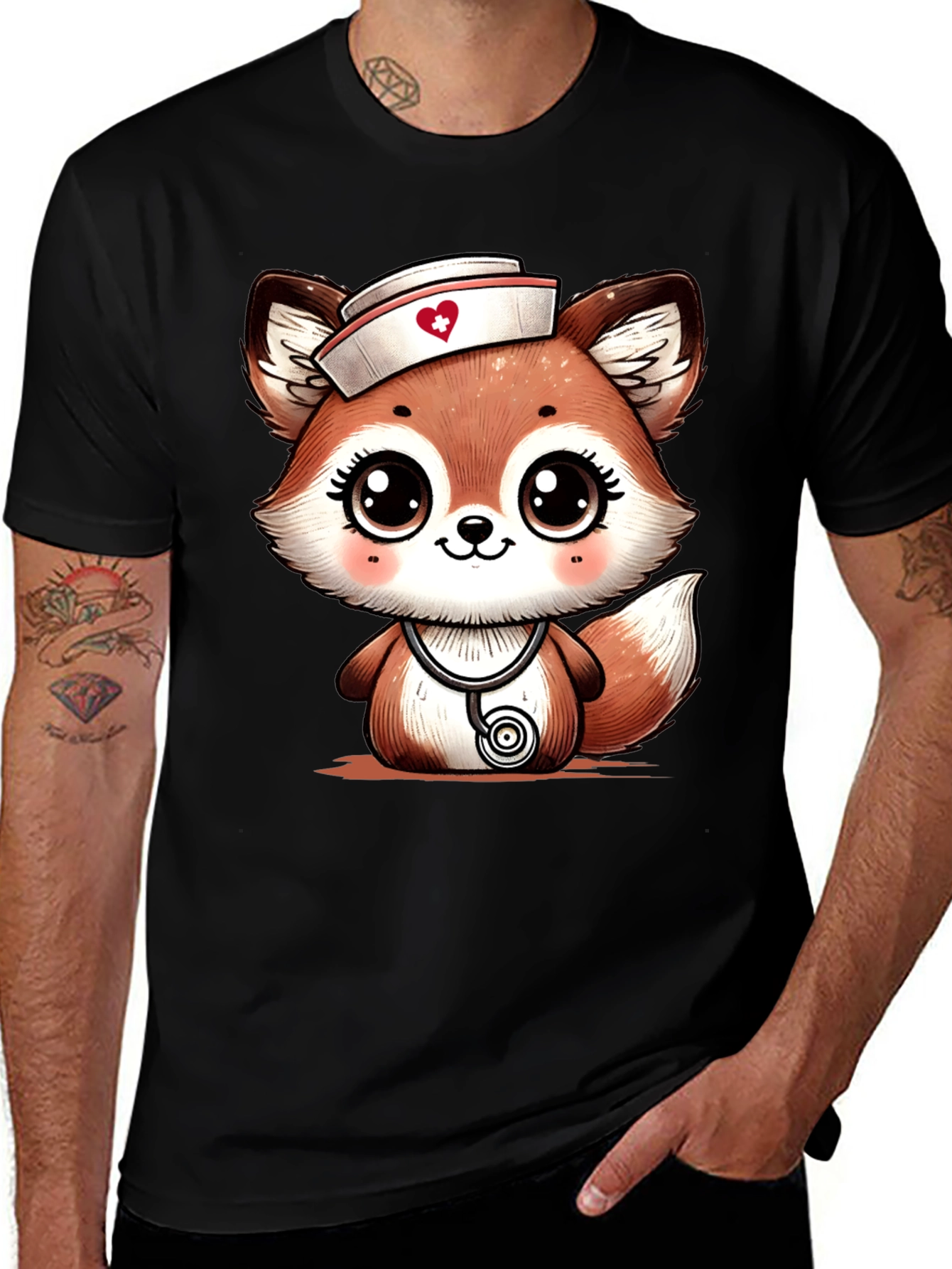 Variant 16 of Cute Fox Nurse T-Shirt - Cartoon Animal Tee
