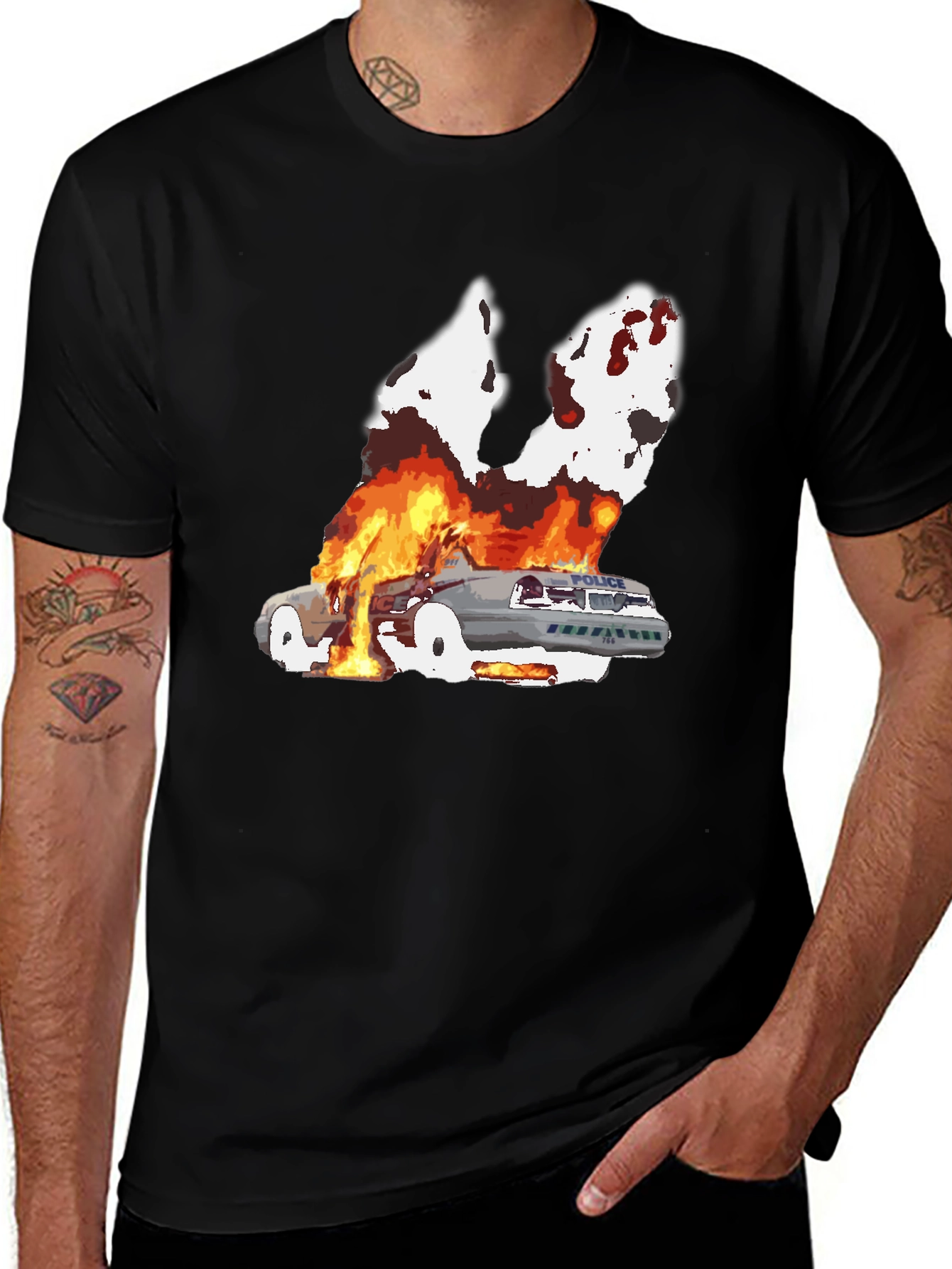 Variant 11 of Burning Car Graphic Tee - Black Cotton T-Shirt