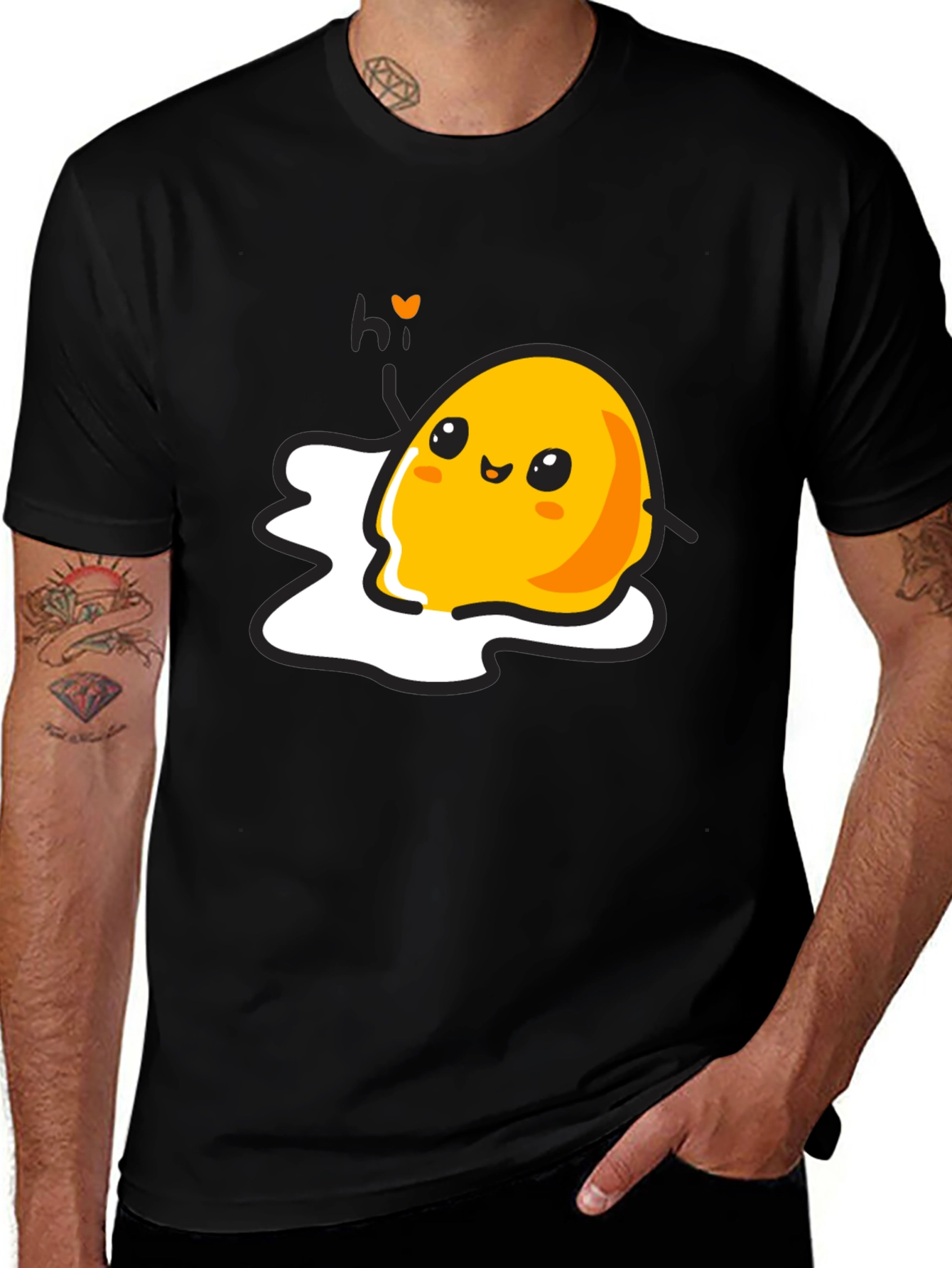 Variant 27 of Cute Egg Cartoon Graphic Black T-Shirt