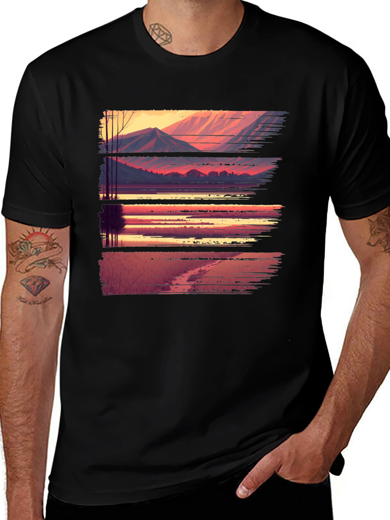 Variant 11 of Sunset Mountain Graphic Tee - Artistic Style