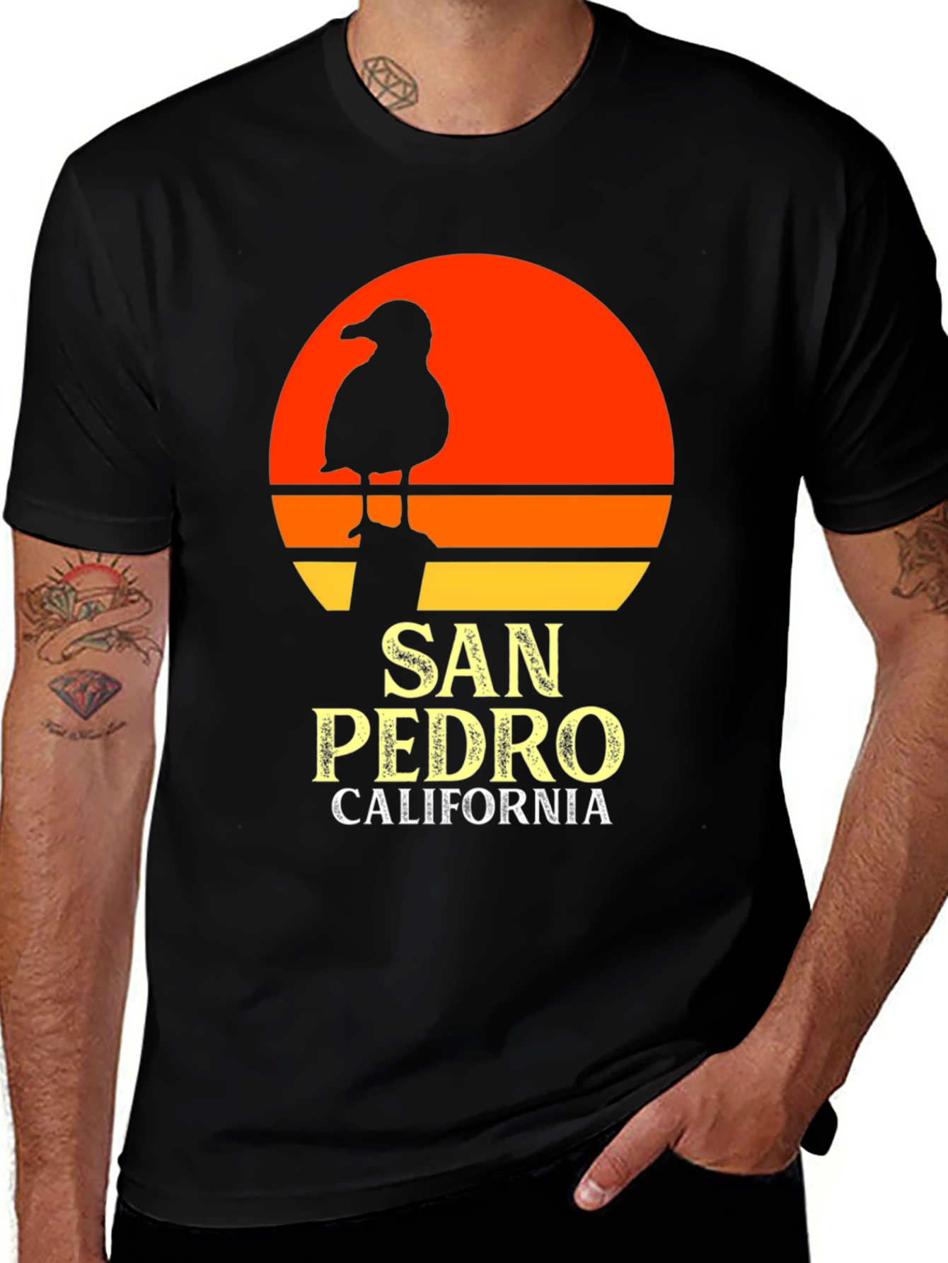 San Pedro California T-Shirt - Sunset Seagull Tee