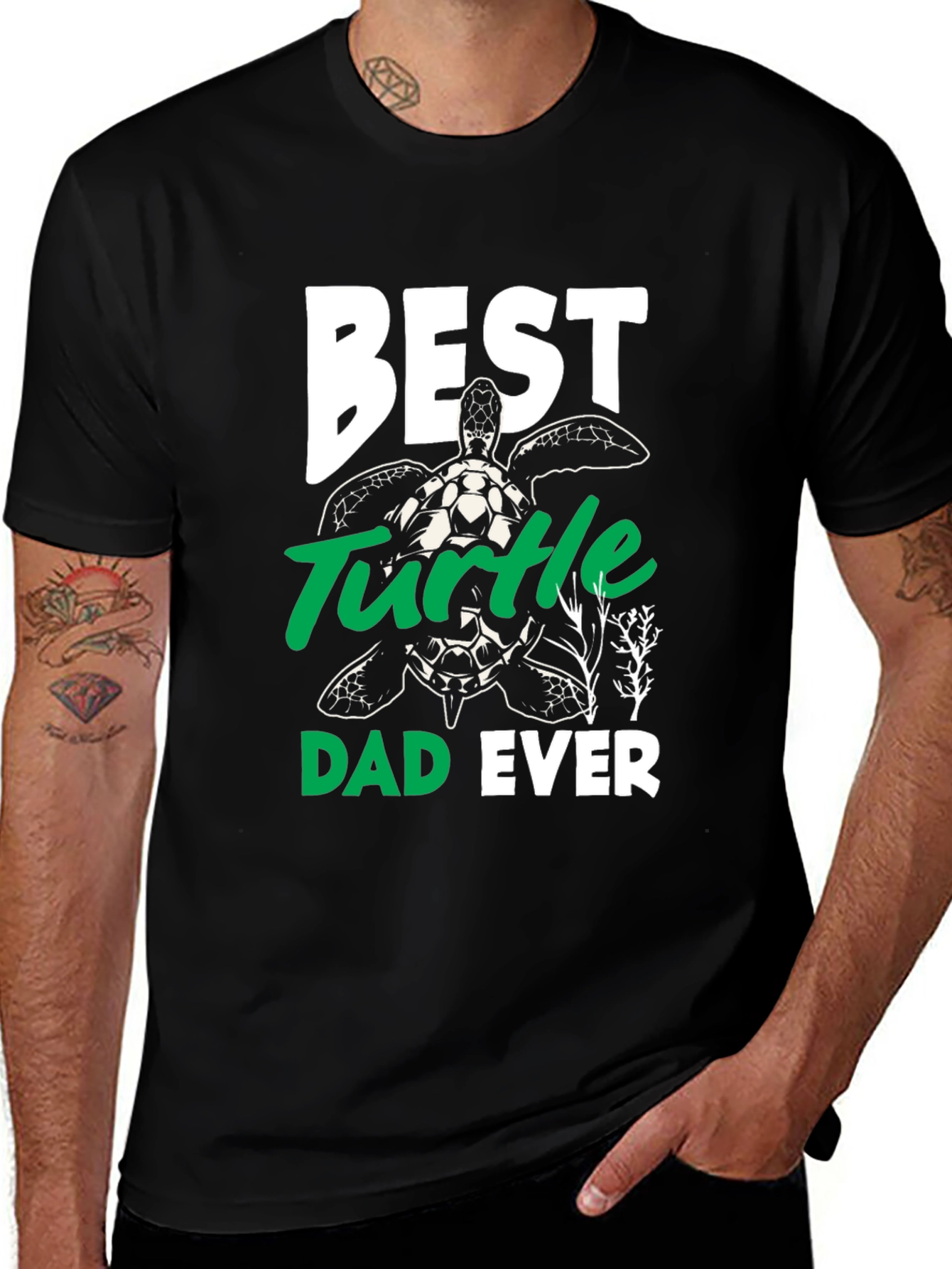 Black Best Turtle Dad Ever Graphic Tee main image