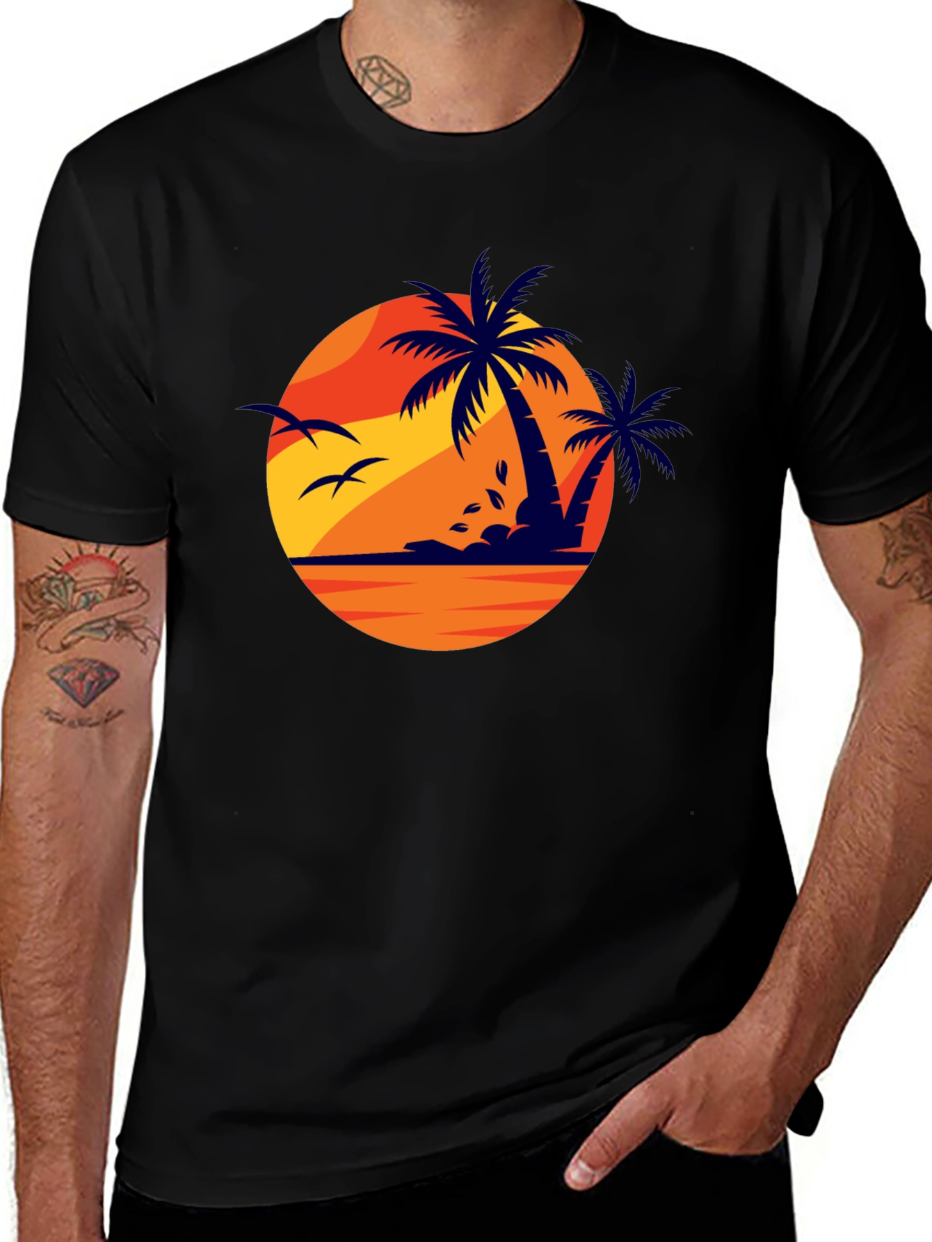 Variant 26 of Sunset Beach Graphic Tee - Black Cotton Blend