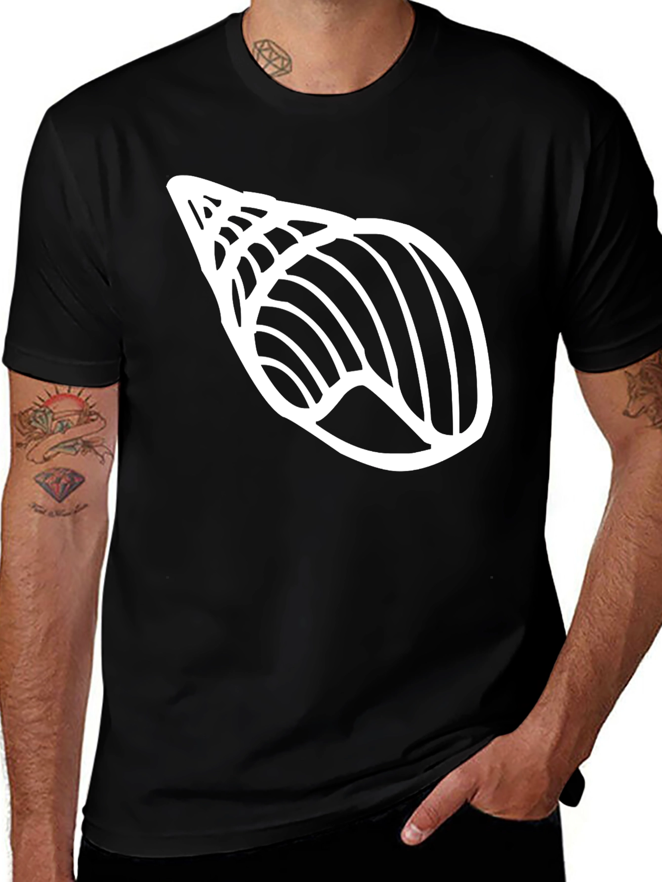 Variant 6 of Black T-Shirt with Abstract Seashell Graphic