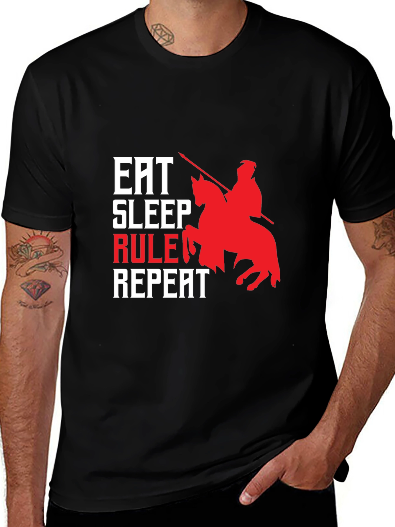 Variant 14 of Eat Sleep Rule Repeat Graphic Tee - Black Cotton
