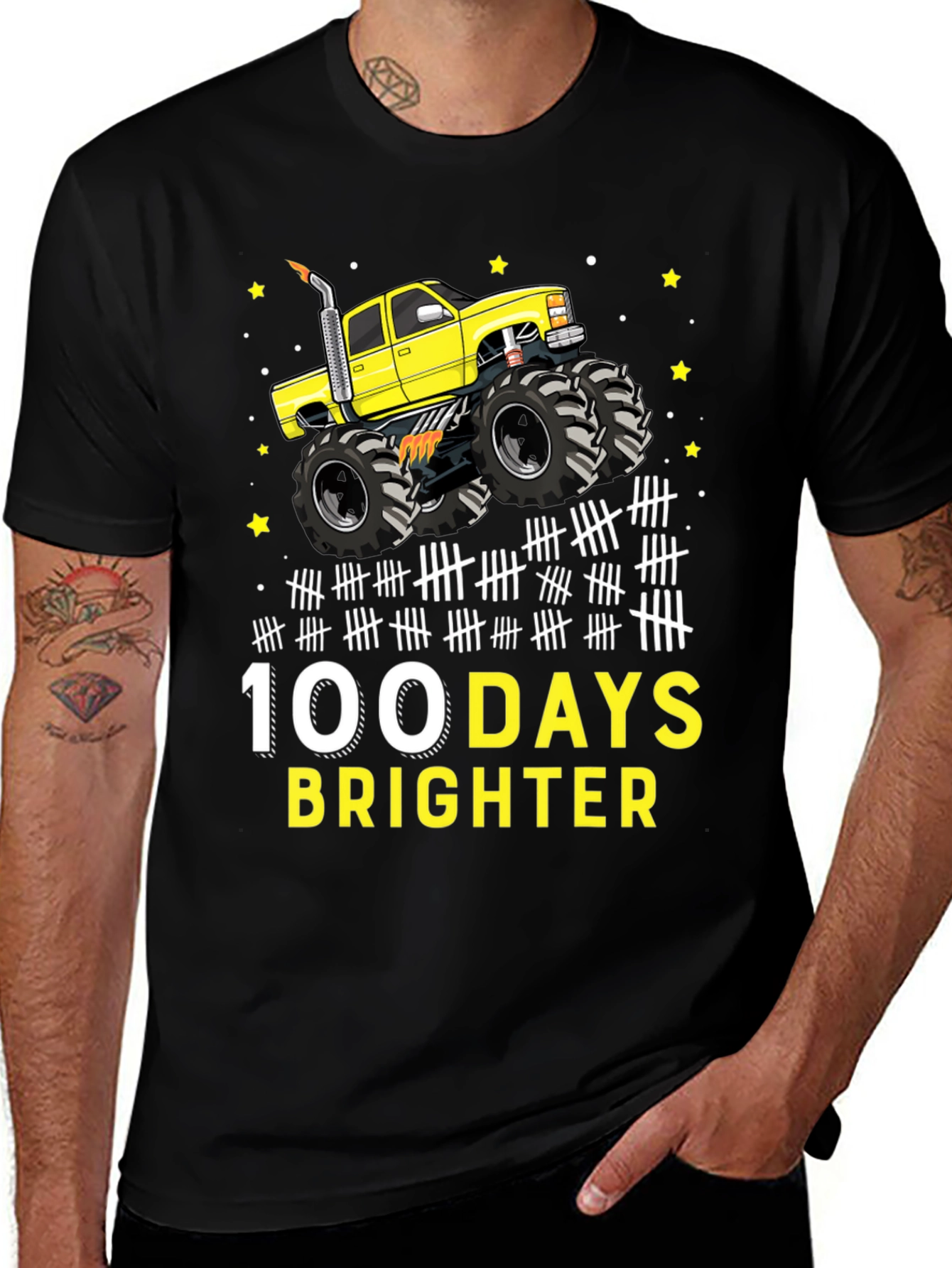 100 Days Brighter Monster Truck Graphic T-Shirt