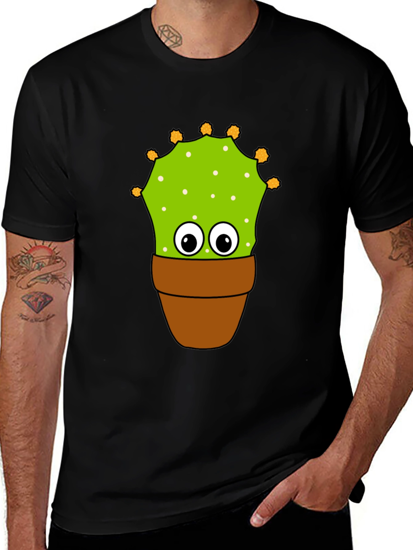 Variant 19 of Funny Cactus Potted Plant Graphic Tee - Black