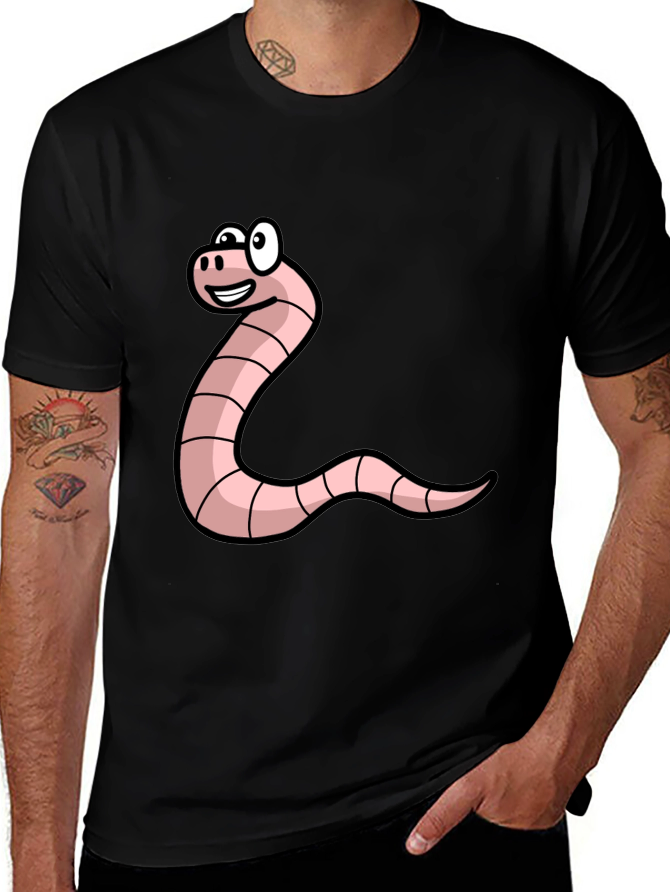 Variant 27 of Funny Worm Cartoon Graphic Tee - Black Unisex T-Shirt