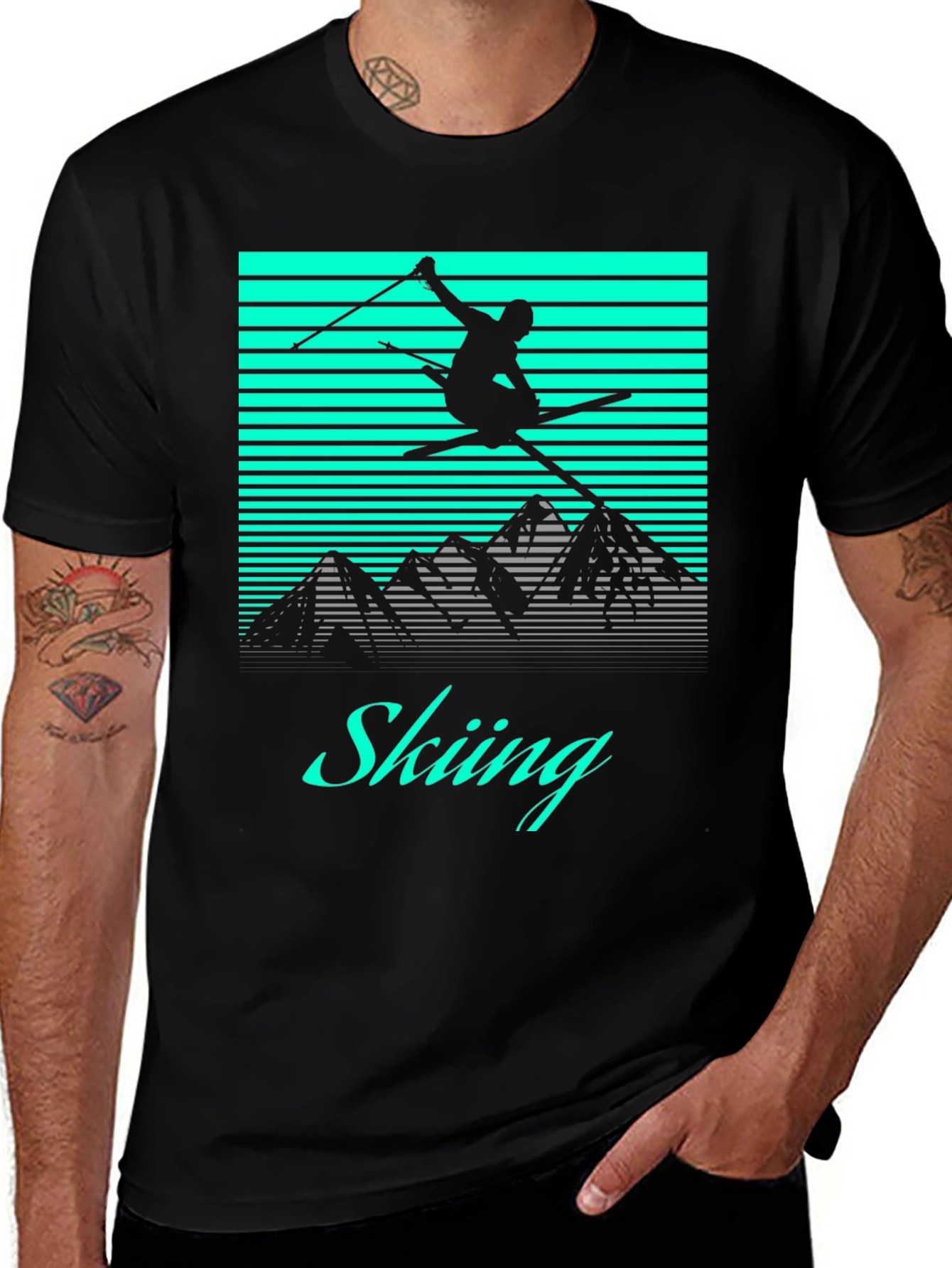 Variant 30 of Retro Skiing T-Shirt - Black Graphic Tee