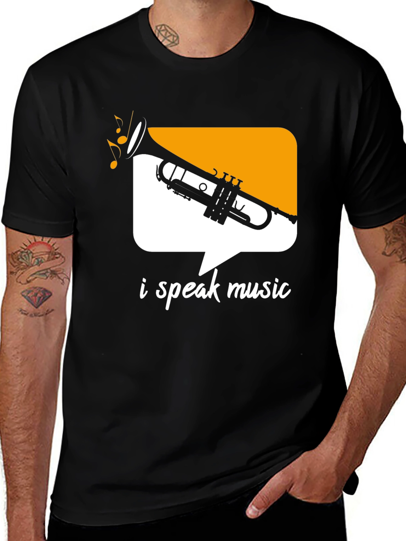 Variant 20 of I Speak Music Black T-Shirt: Trumpet Design