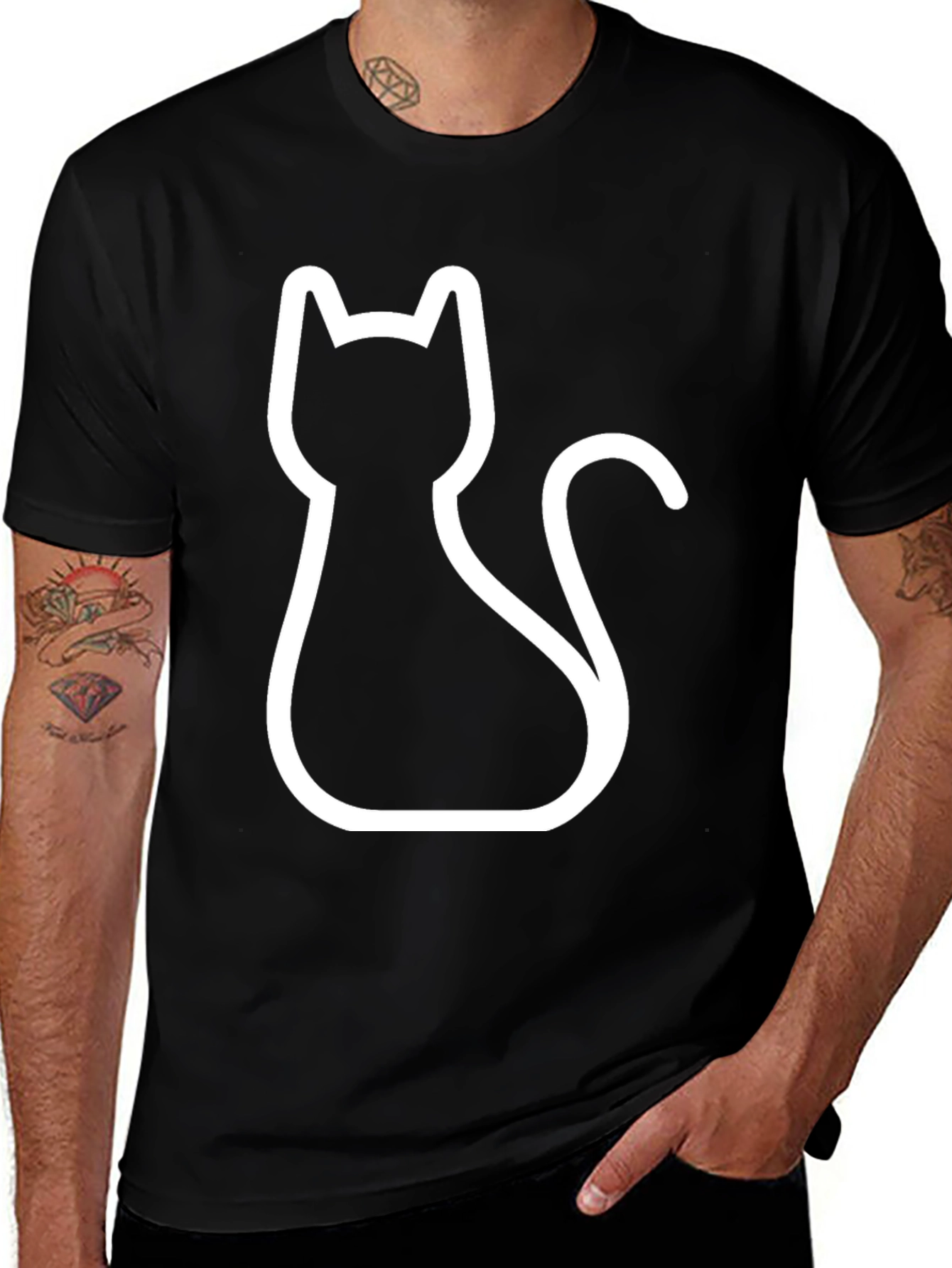 Variant 14 of Black Cat Outline T-Shirt - Simple Stylish Design