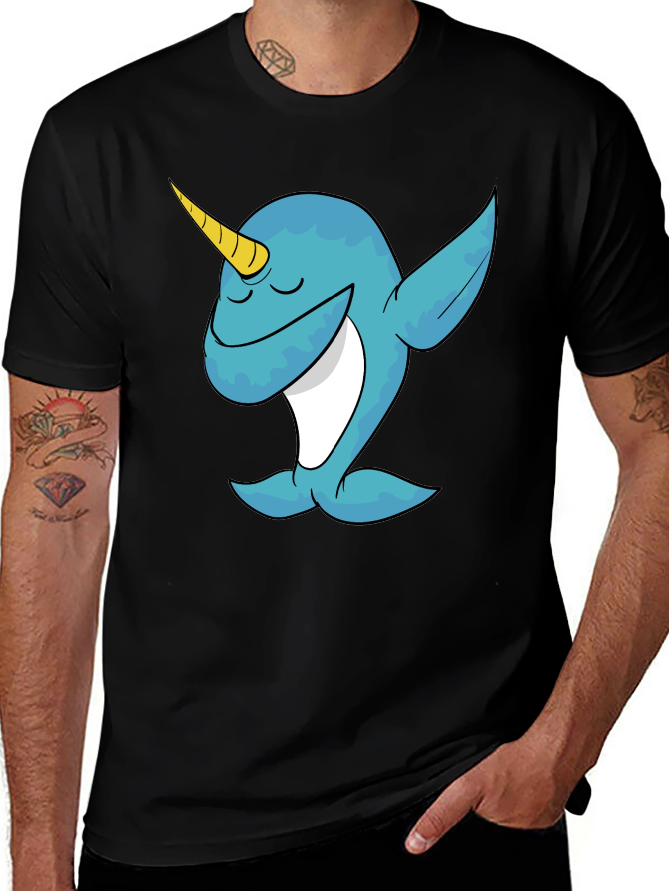 Variant 11 of Dabbing Narwhal Graphic Tee - Men's Black T-Shirt