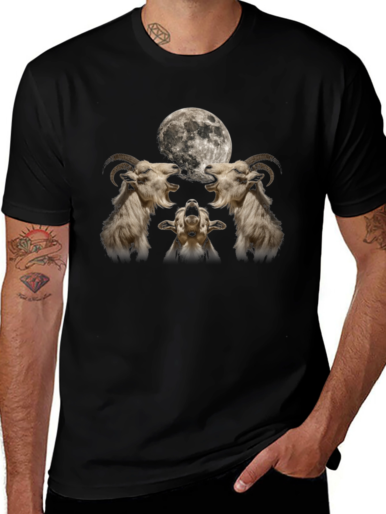 Variant 8 of Goat Moon Howl T-Shirt - Black Graphic Tee