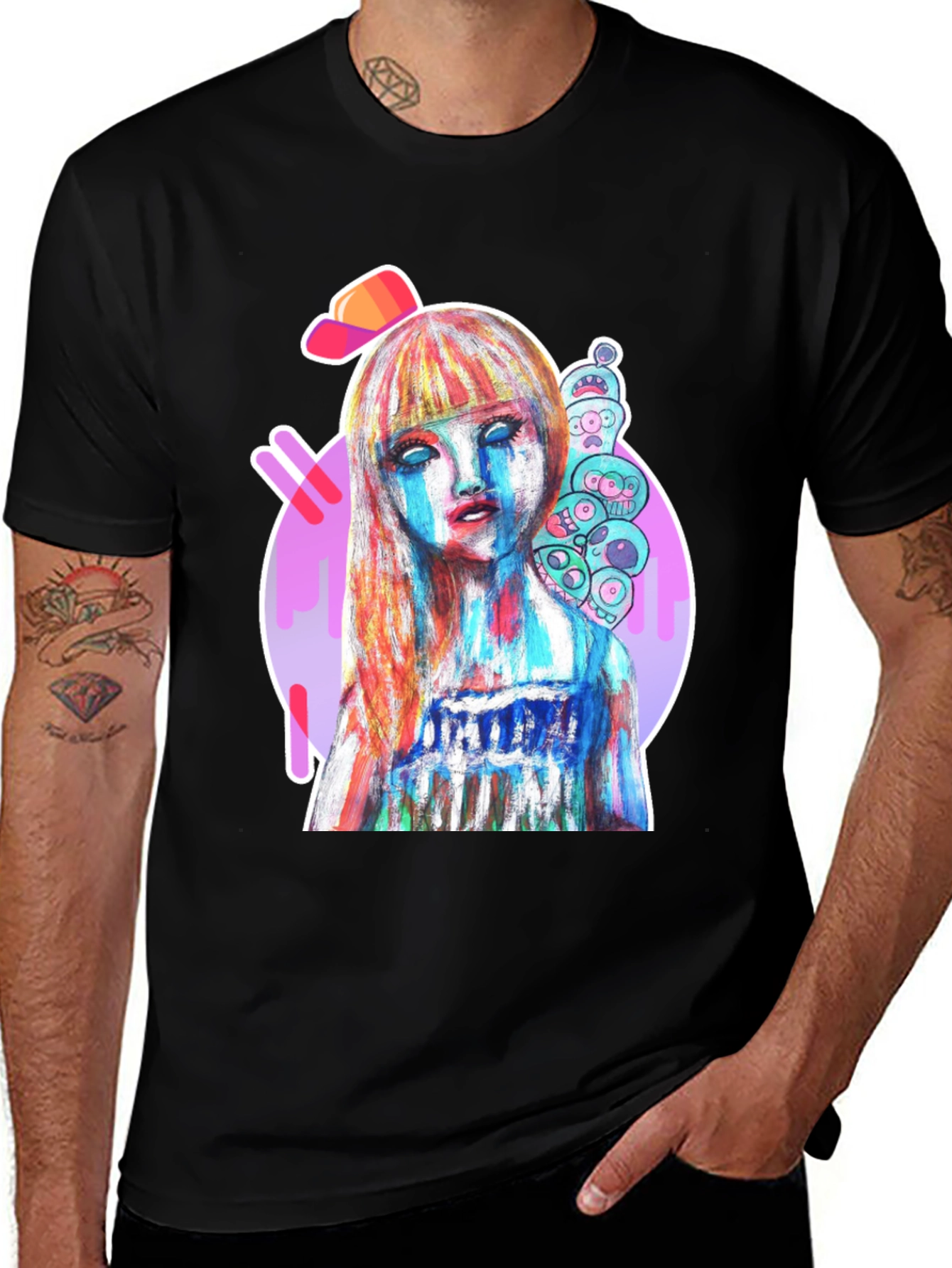 Variant 6 of Colorful Anime Graphic Black T-Shirt
