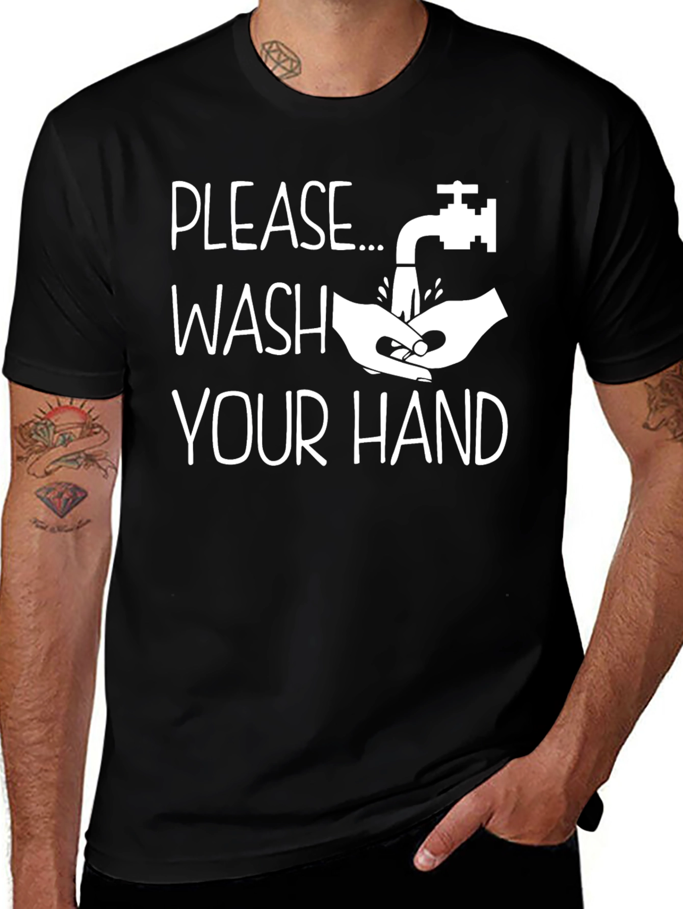 Variant 14 of Wash Your Hand Graphic Tee - Black Crew Neck