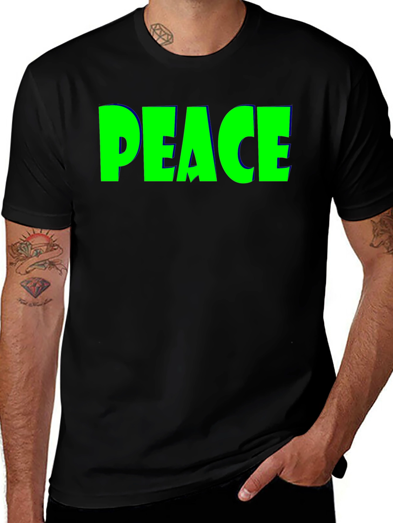 Variant 3 of Peace Graphic Tee - Bold Green on Black