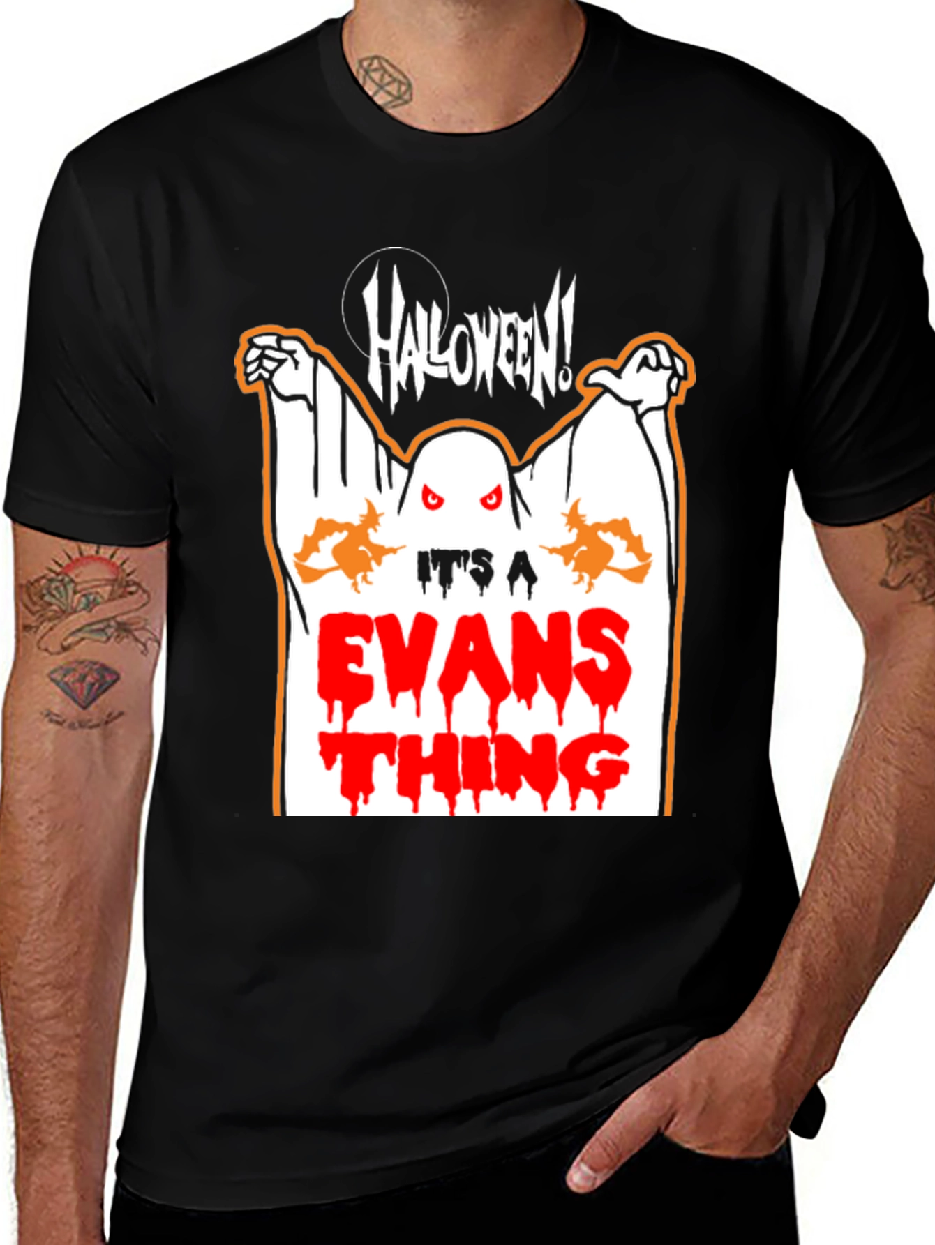 Halloween Evans Thing T-Shirt - Ghost and Witch Design