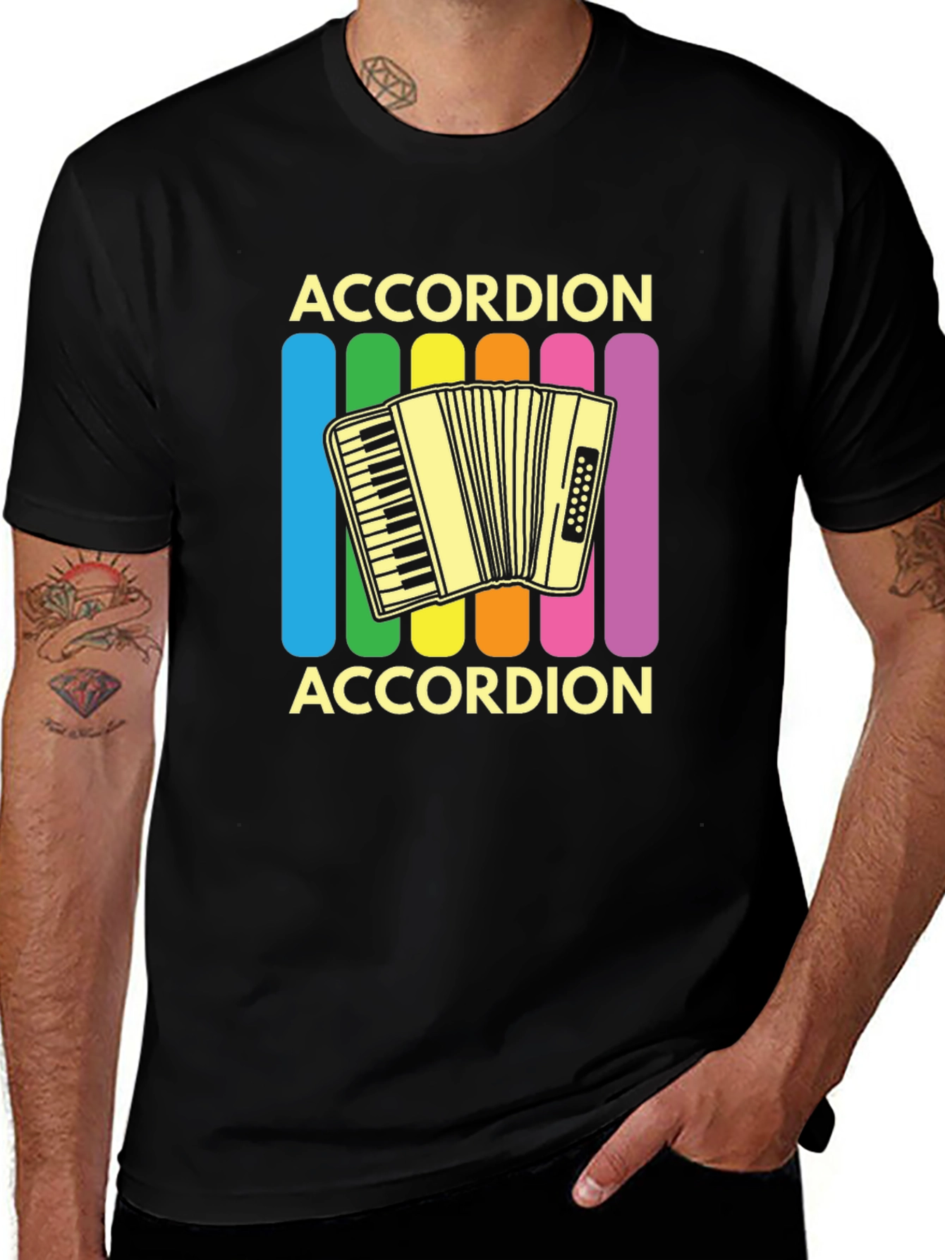 Variant 24 of Accordion Rainbow Graphic T-Shirt - Music Lover Tee