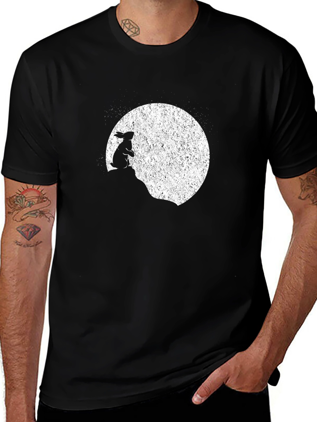 Variant 14 of Rabbit Moon Men's Black Graphic T-Shirt