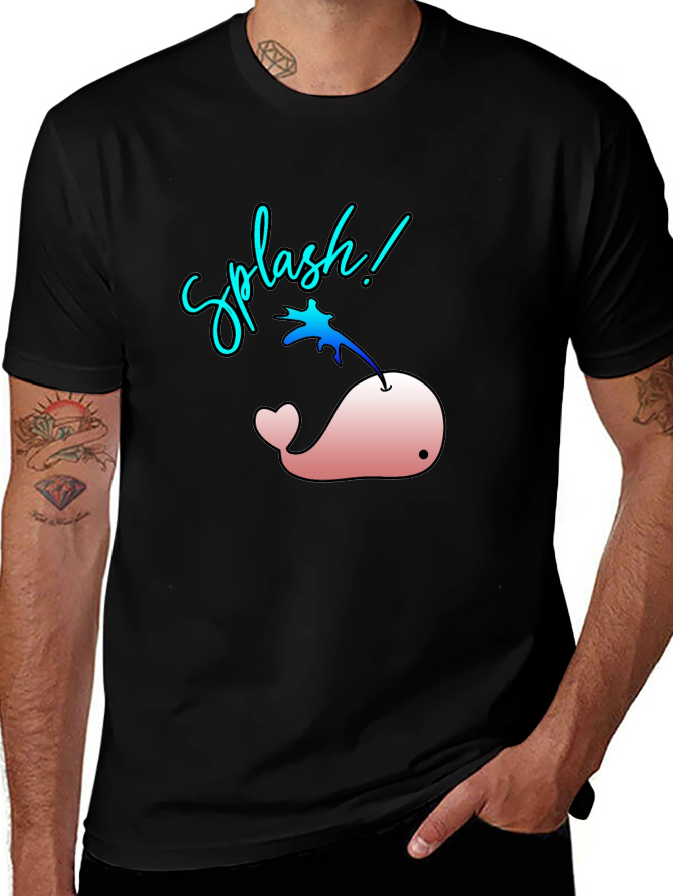 Variant 24 of Splash! Pink Whale Graphic Black T-Shirt