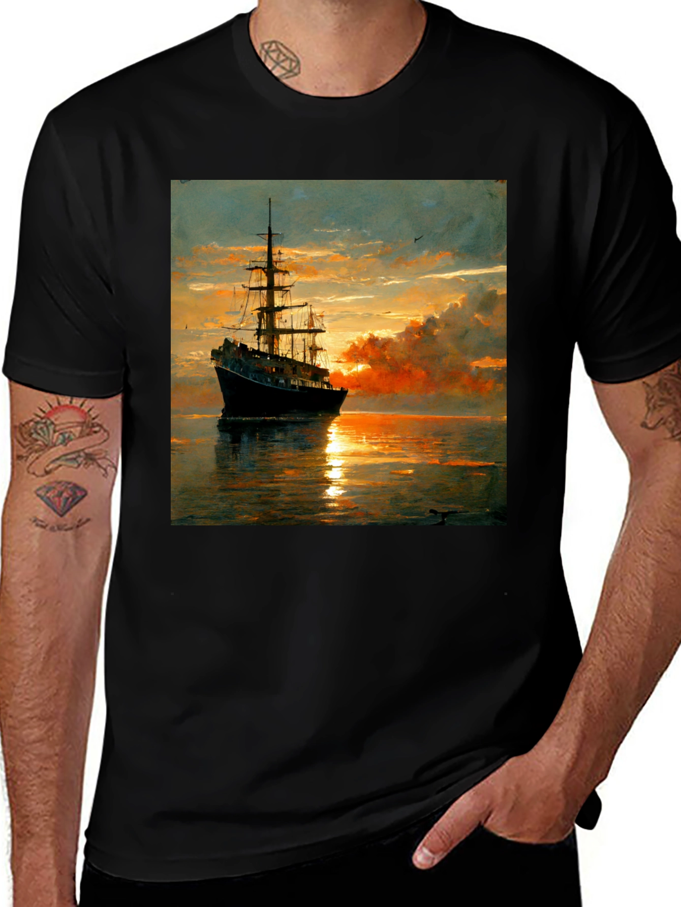 Variant 20 of Sunset Sailing Ship Graphic Tee