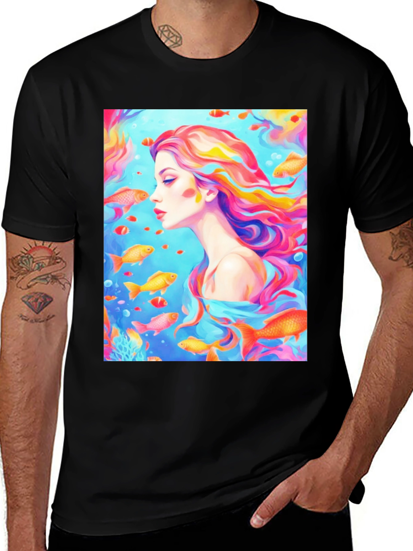 Variant 23 of Artistic Woman and Fish Graphic T-Shirt
