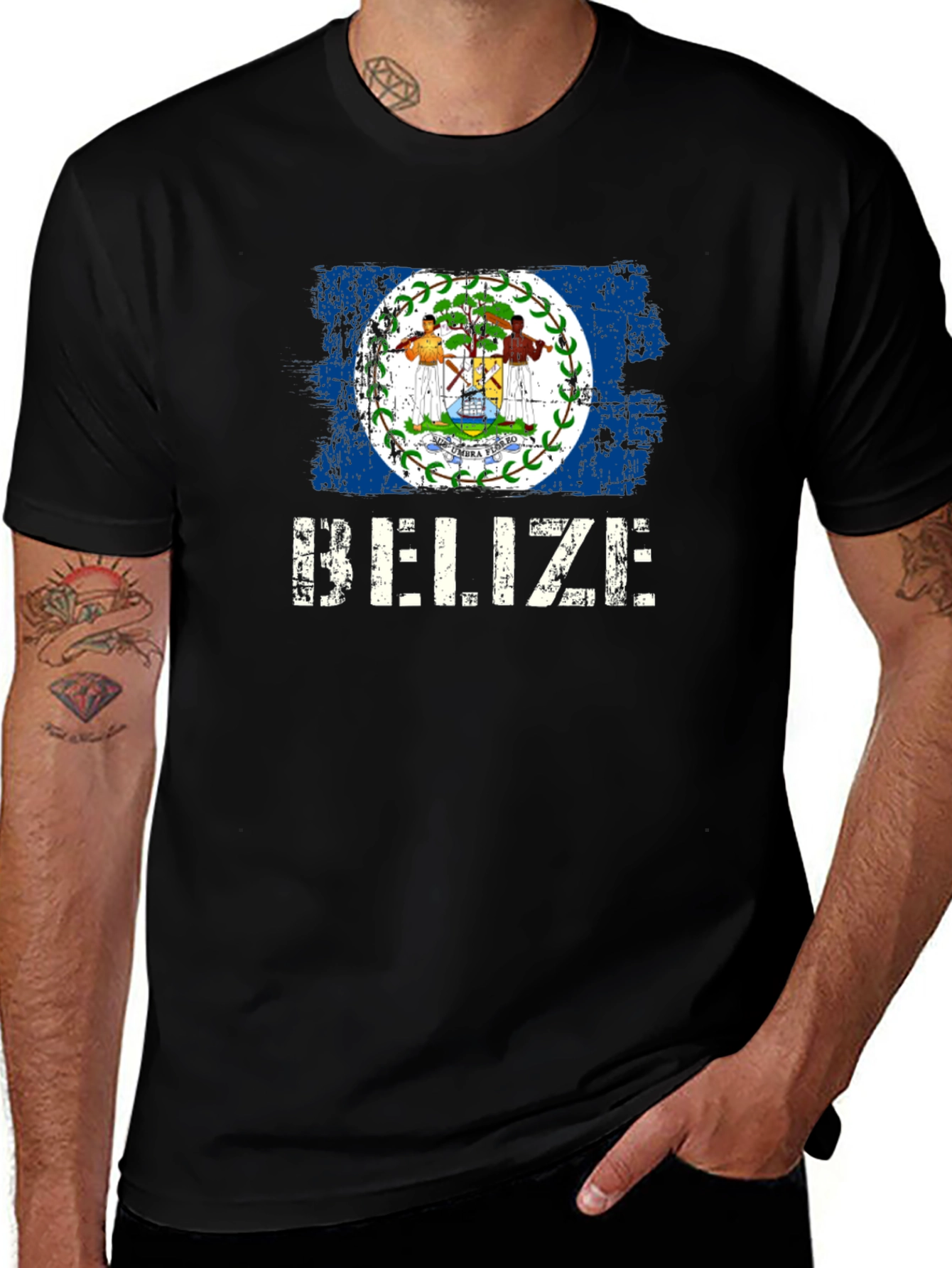 Belize Flag T-Shirt Distressed Grunge Look