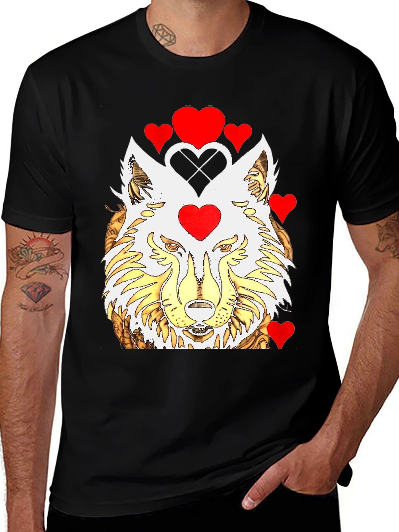 Variant 26 of Wolf Heart Graphic T-Shirt - Black