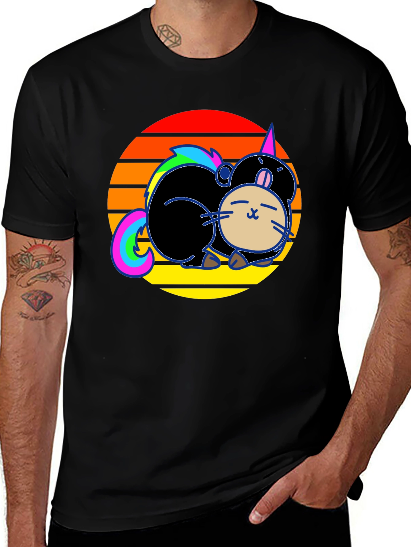 Variant 18 of Cute Cartoon Unicorn Cat Sunset Graphic T-Shirt