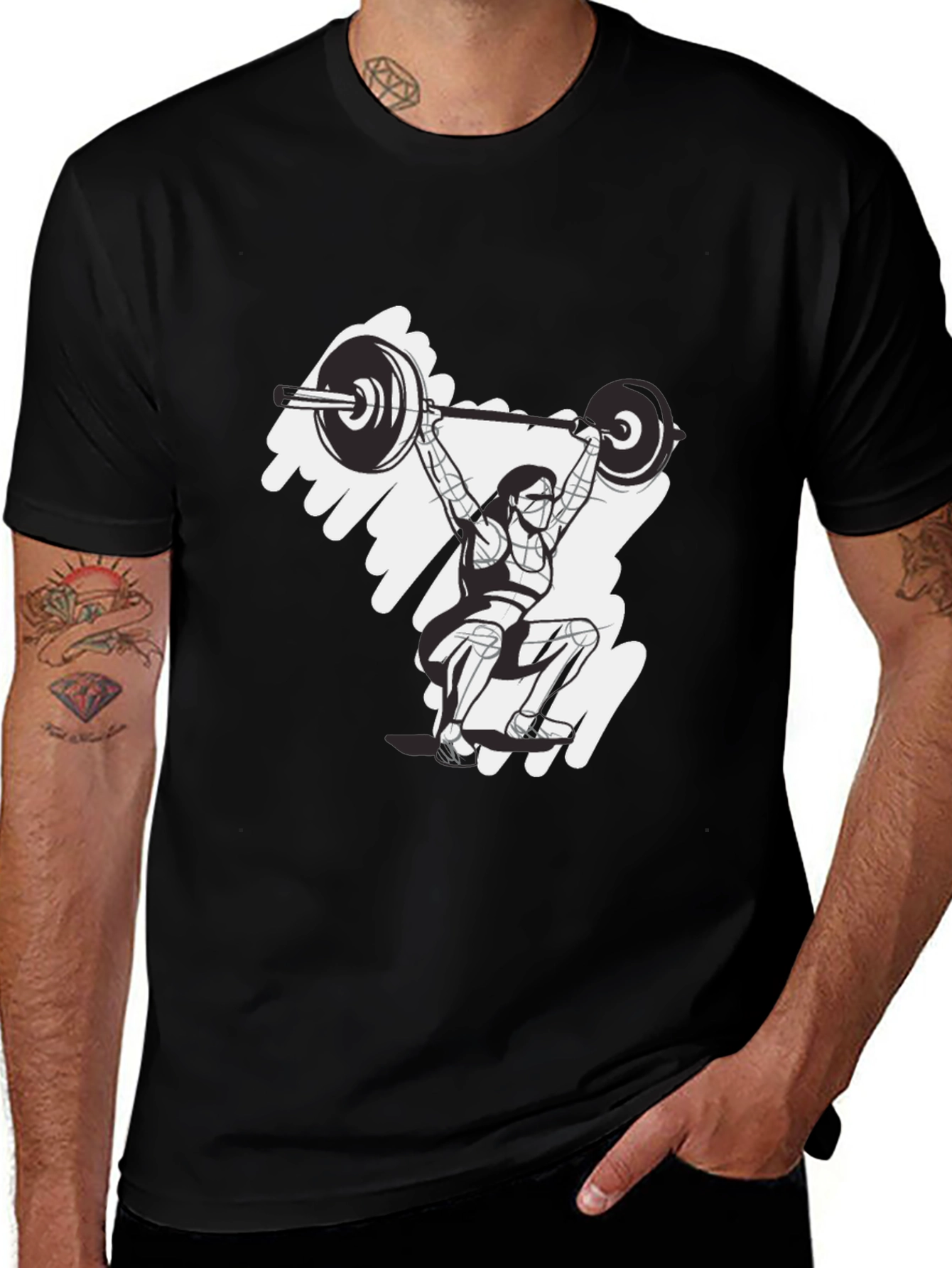 Variant 6 of Weightlifting Design Black T-Shirt