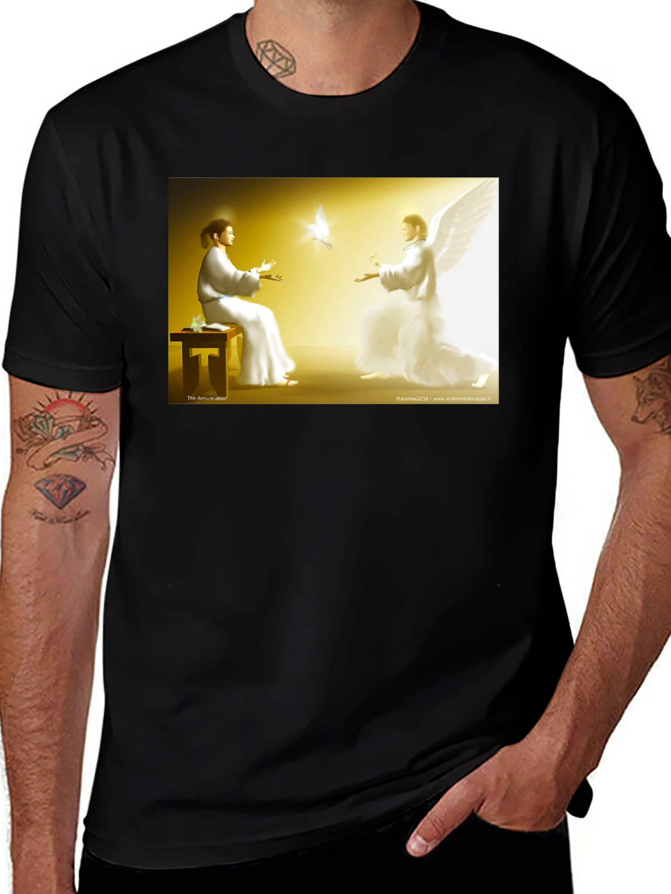Variant 15 of Annunciation Graphic Tee - Religious Art Black T-Shirt