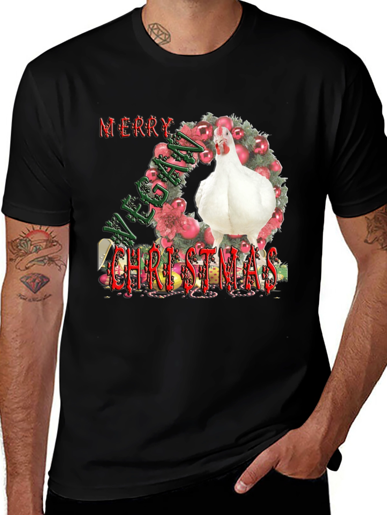 Variant 24 of Vegan Christmas T-Shirt with Chicken