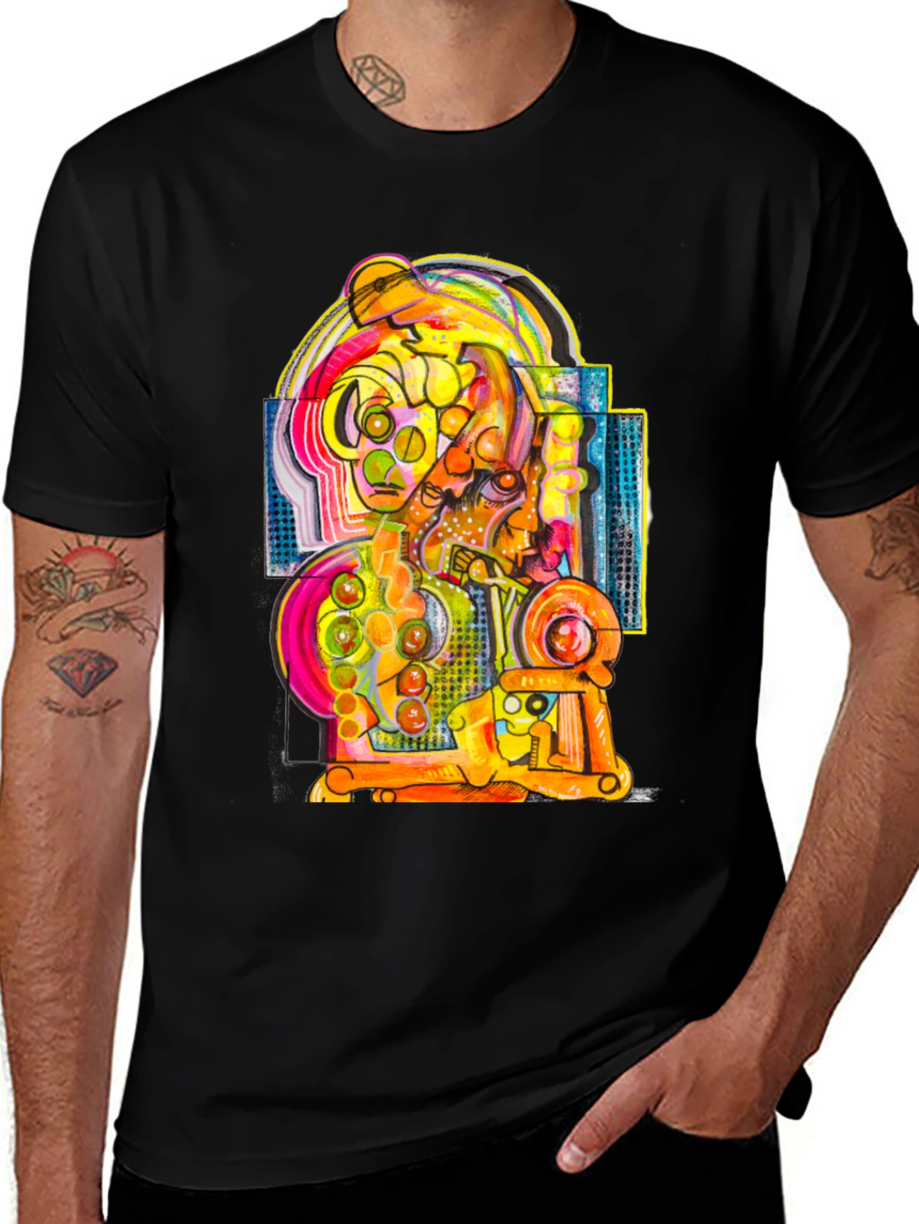 Variant 7 of Abstract Art Graphic Tee - Unique Design, Black Cotton T-Shirt
