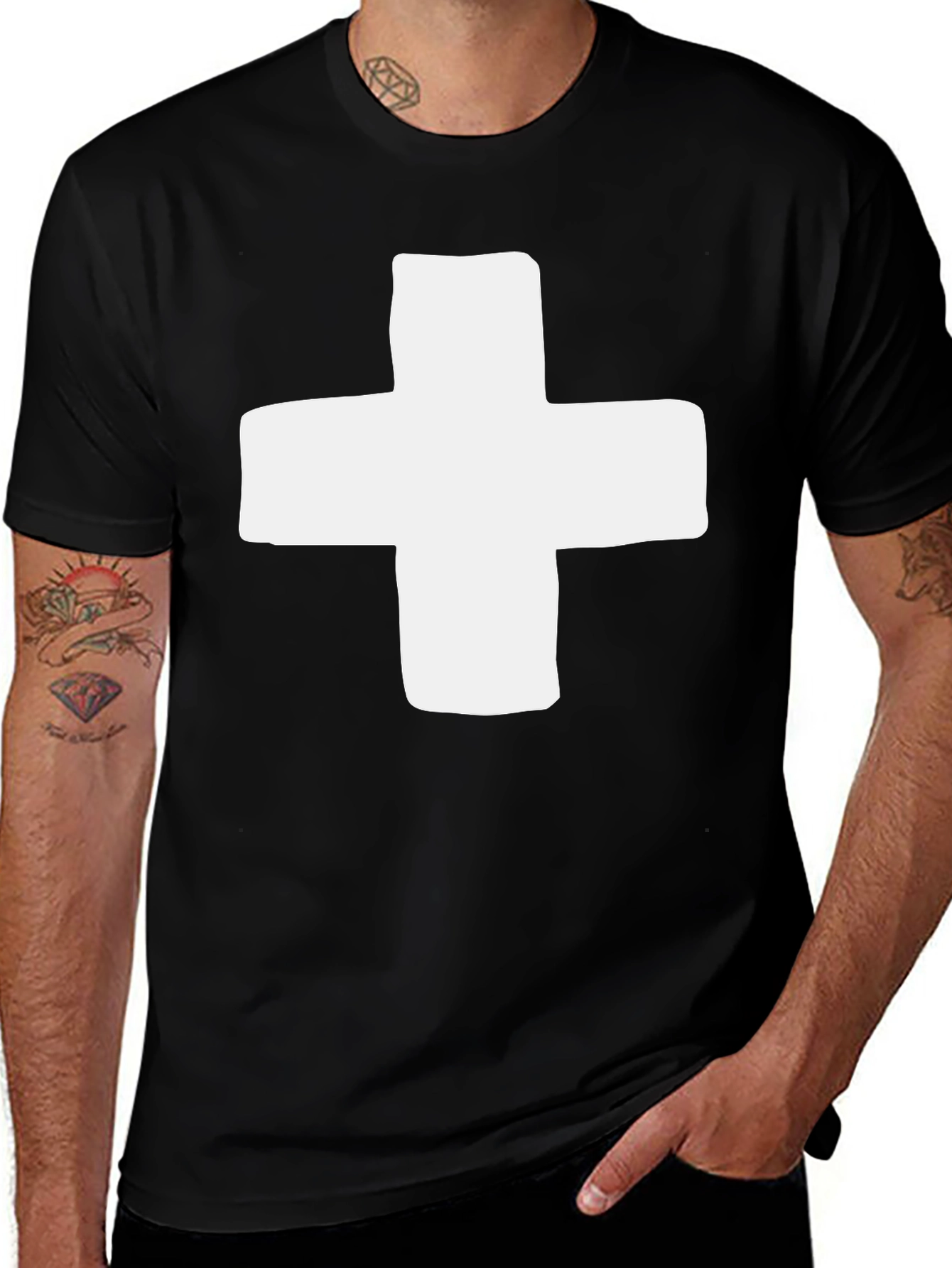 Variant 15 of Bold Graphic Tee - White Cross on Black