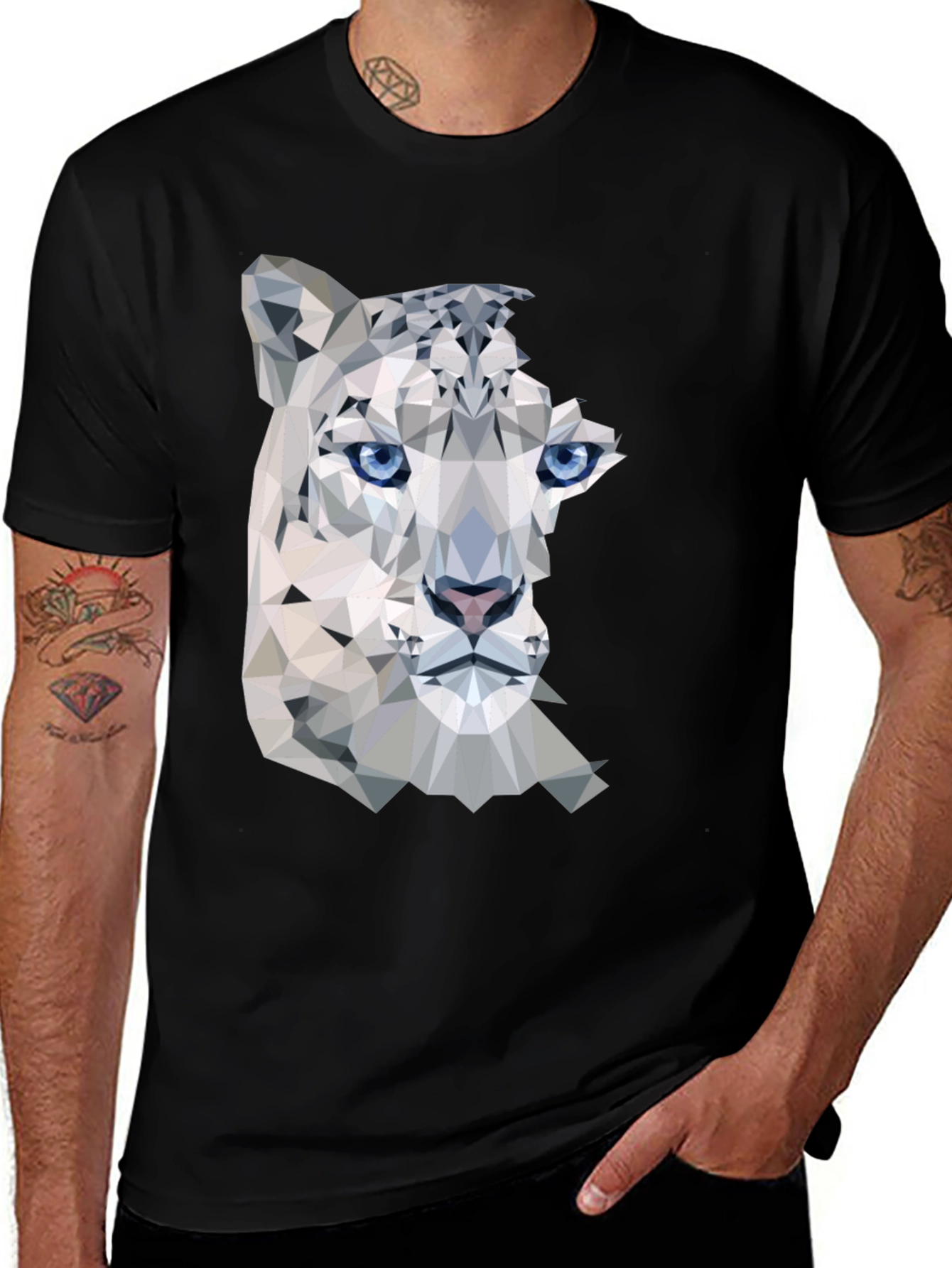 Variant 14 of Geometric Snow Leopard Graphic Tee - Black