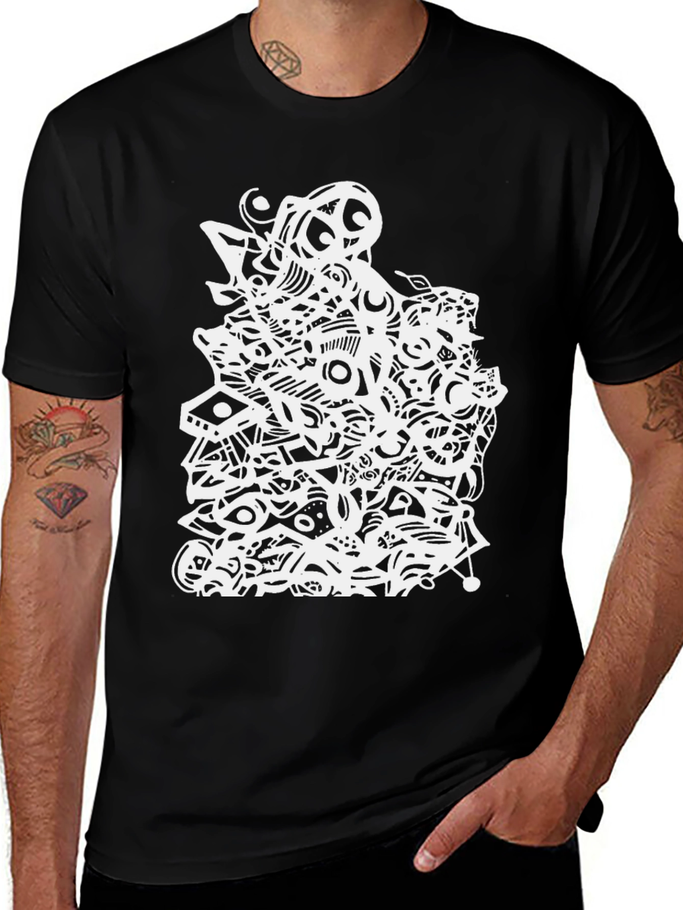 Variant 15 of Abstract Graphic Tee - Black Cotton T-Shirt