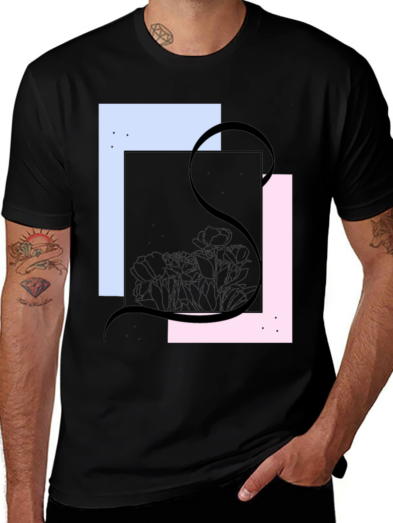 Variant 12 of Abstract Floral Graphic Tee - Modern Black T-Shirt