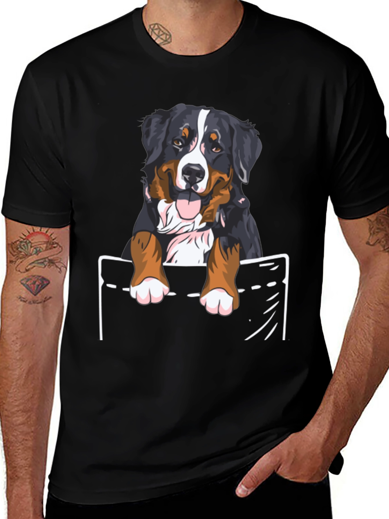 Variant 10 of Bernese Mountain Dog Pocket T-Shirt