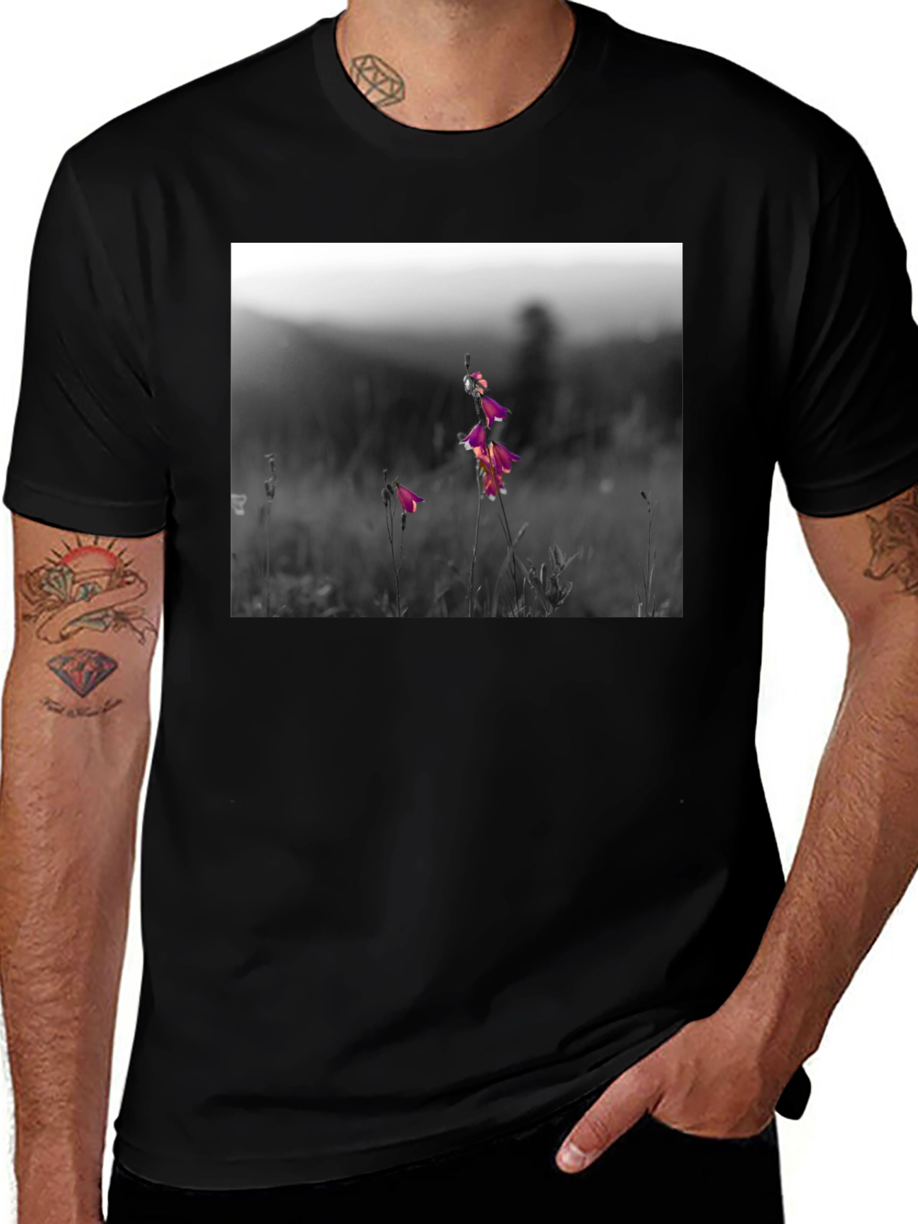 Variant 3 of Floral Meadow Graphic Tee - Black Cotton Blend