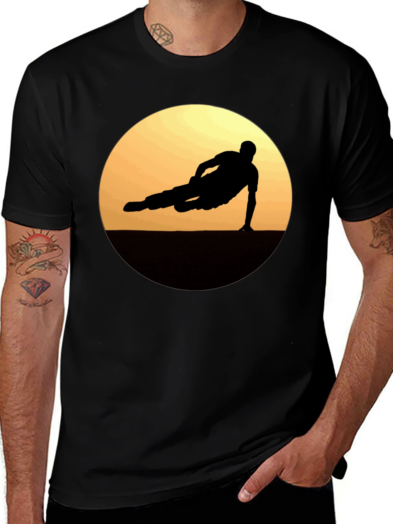 Variant 18 of Man's Black T-Shirt with Fitness Silhouette Graphic