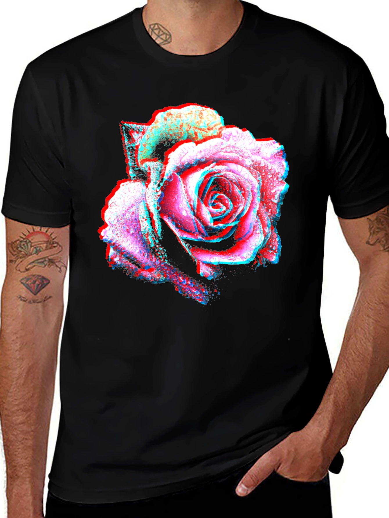 Variant 17 of 3D Rose Graphic Black T-Shirt