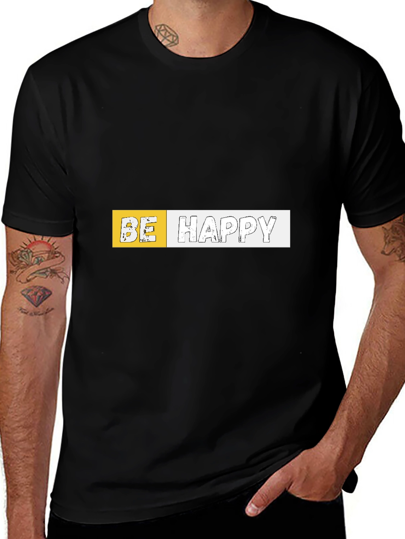 Variant 14 of Be Happy Graphic Black T-Shirt