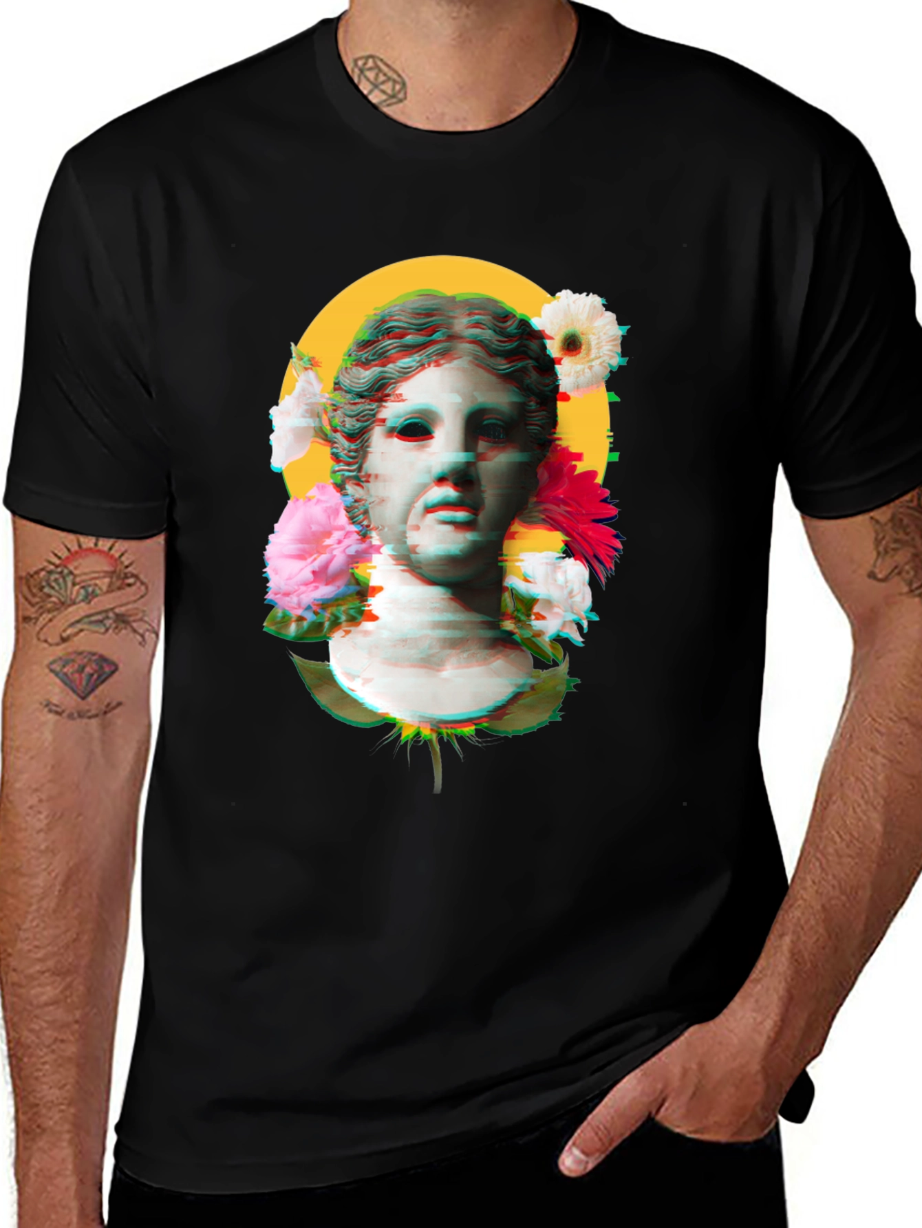 Variant 16 of Floral Bust Graphic Tee - Unisex Black T-Shirt