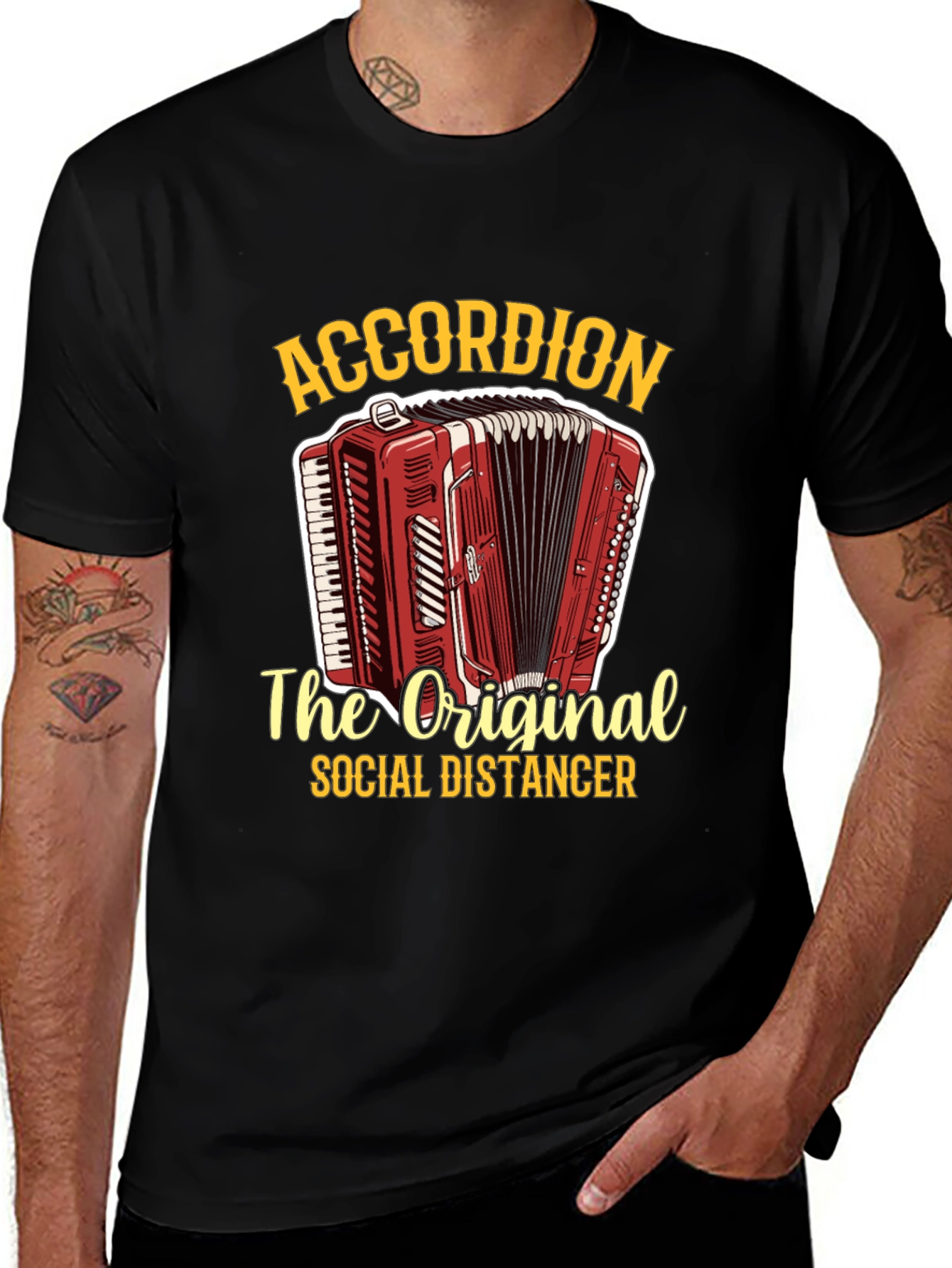 Variant 13 of Accordion Social Distancer Black Graphic Tee