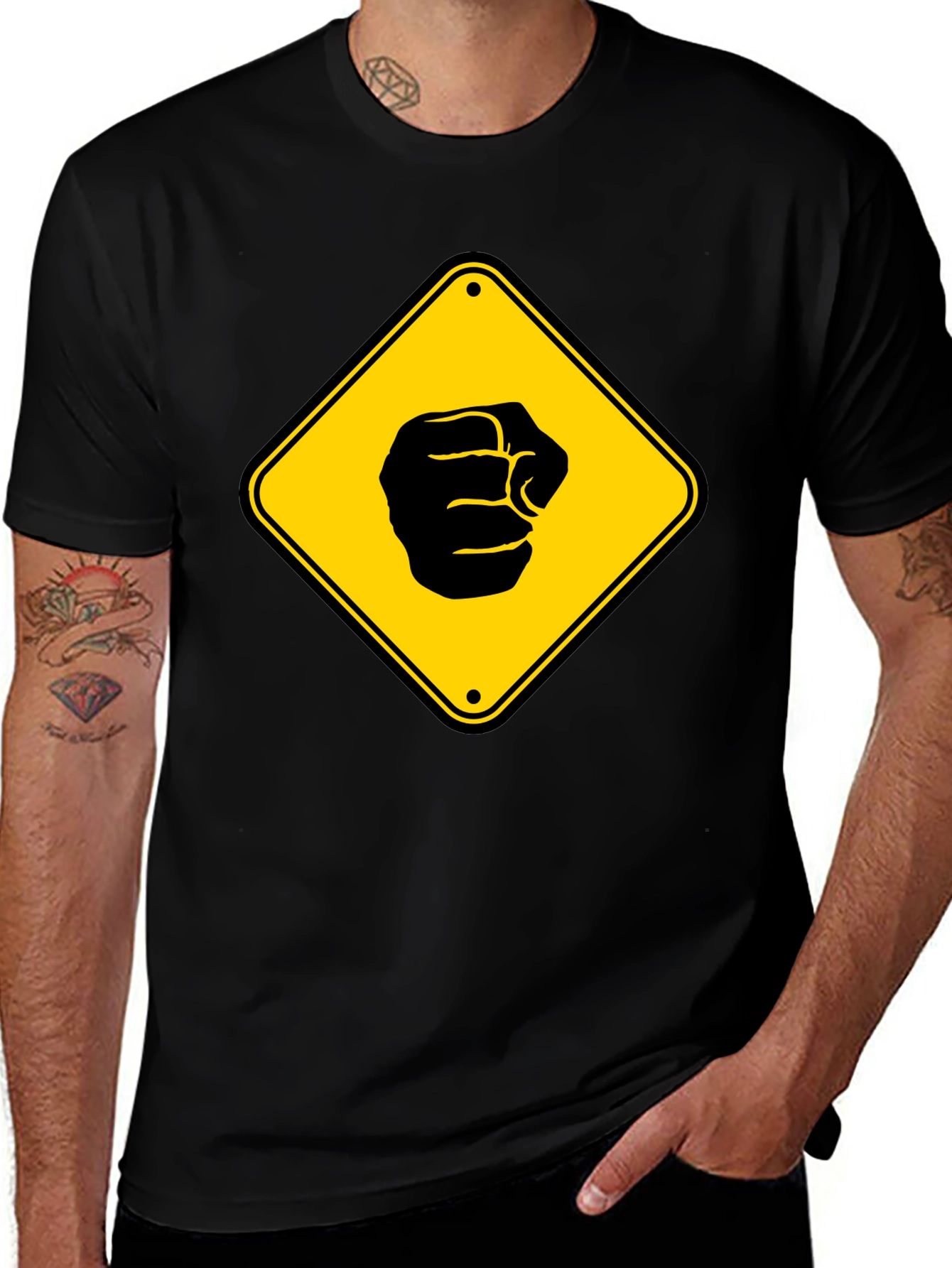 Variant 4 of Caution Fist Pointing T-Shirt - Funny Graphic Tee