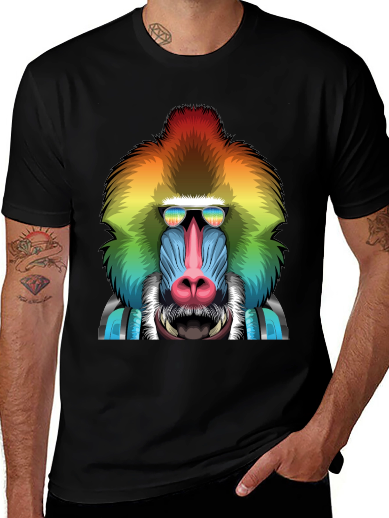 Variant 11 of Rainbow Mandrill DJ Graphic Tee