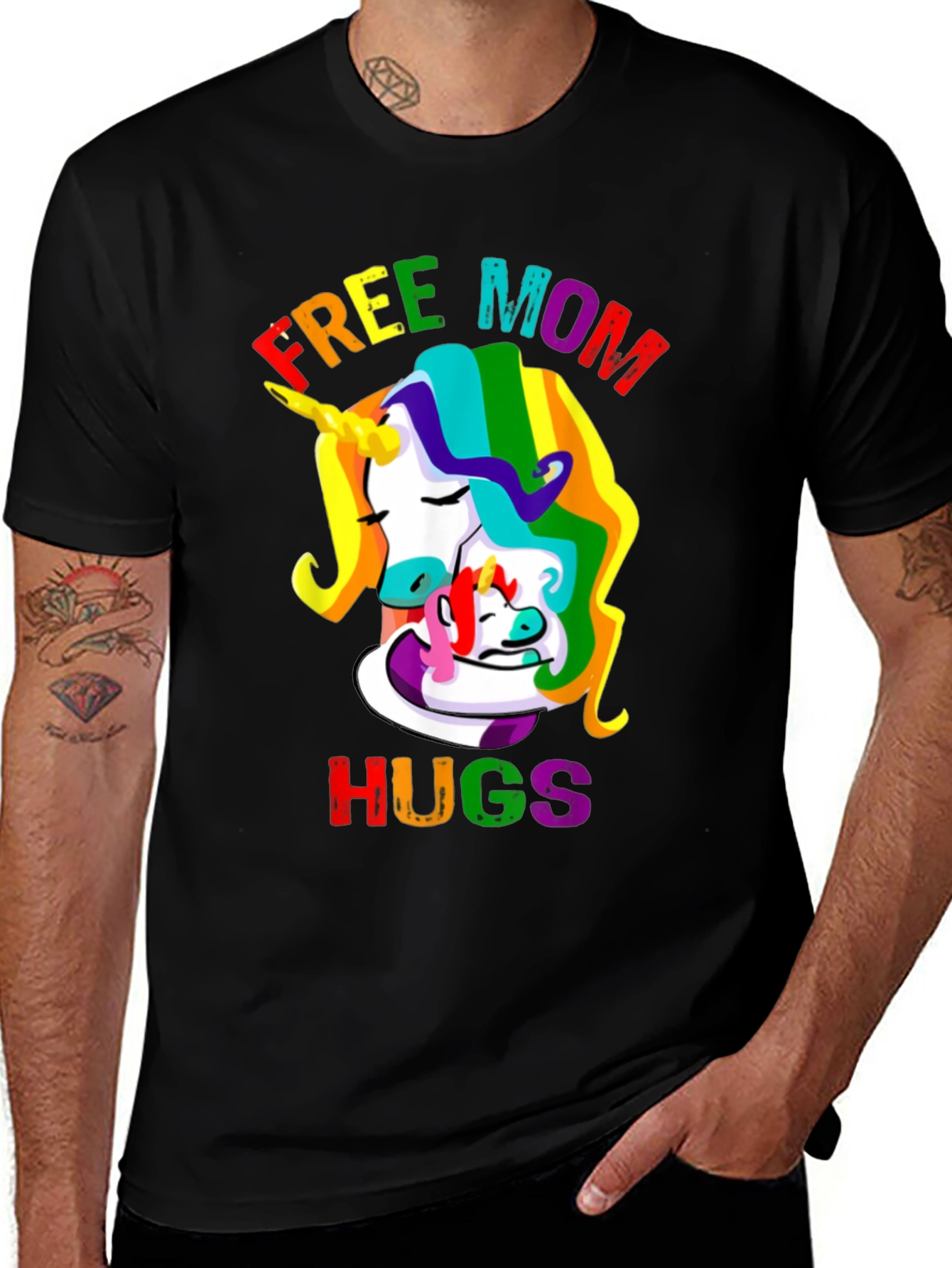 Free Mom Hugs Unicorn T-Shirt - Rainbow Pride