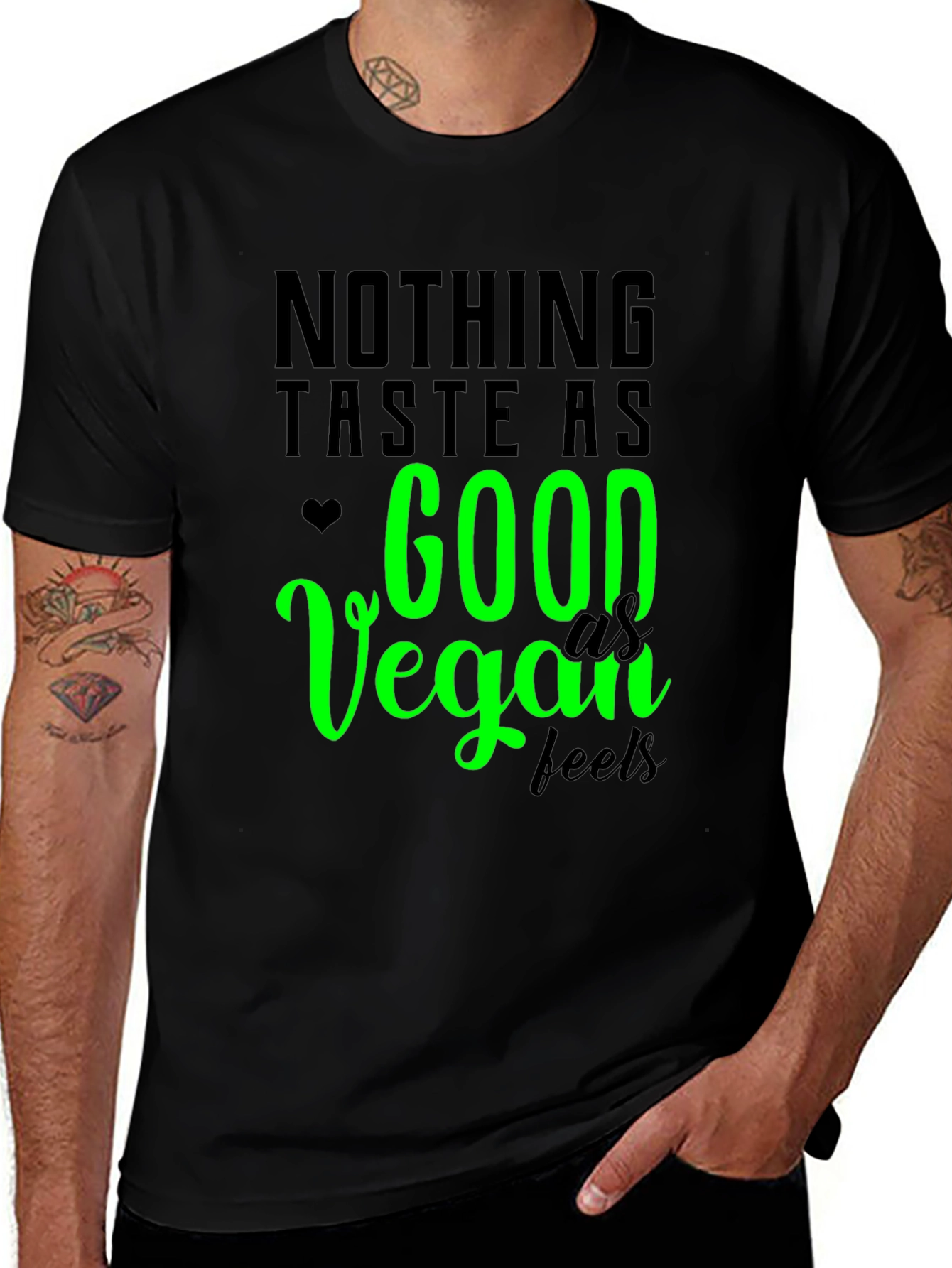 Variant 25 of Vegan Feels T-Shirt - Black Crew Neck Graphic Tee