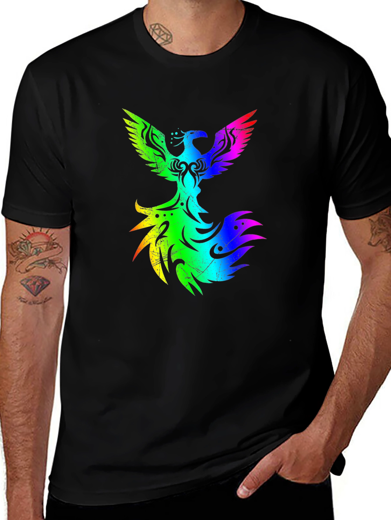 Variant 2 of Rainbow Phoenix Graphic Black T-Shirt