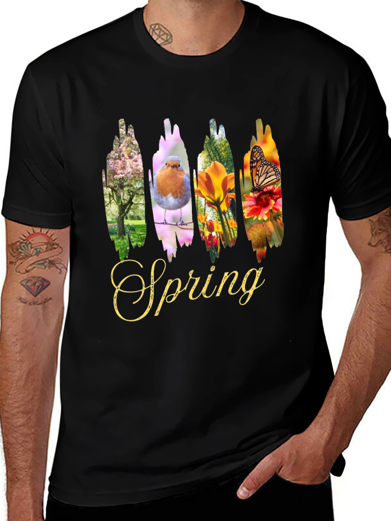 Variant 26 of Spring Nature T-Shirt - Floral Bird Butterfly Graphic Tee